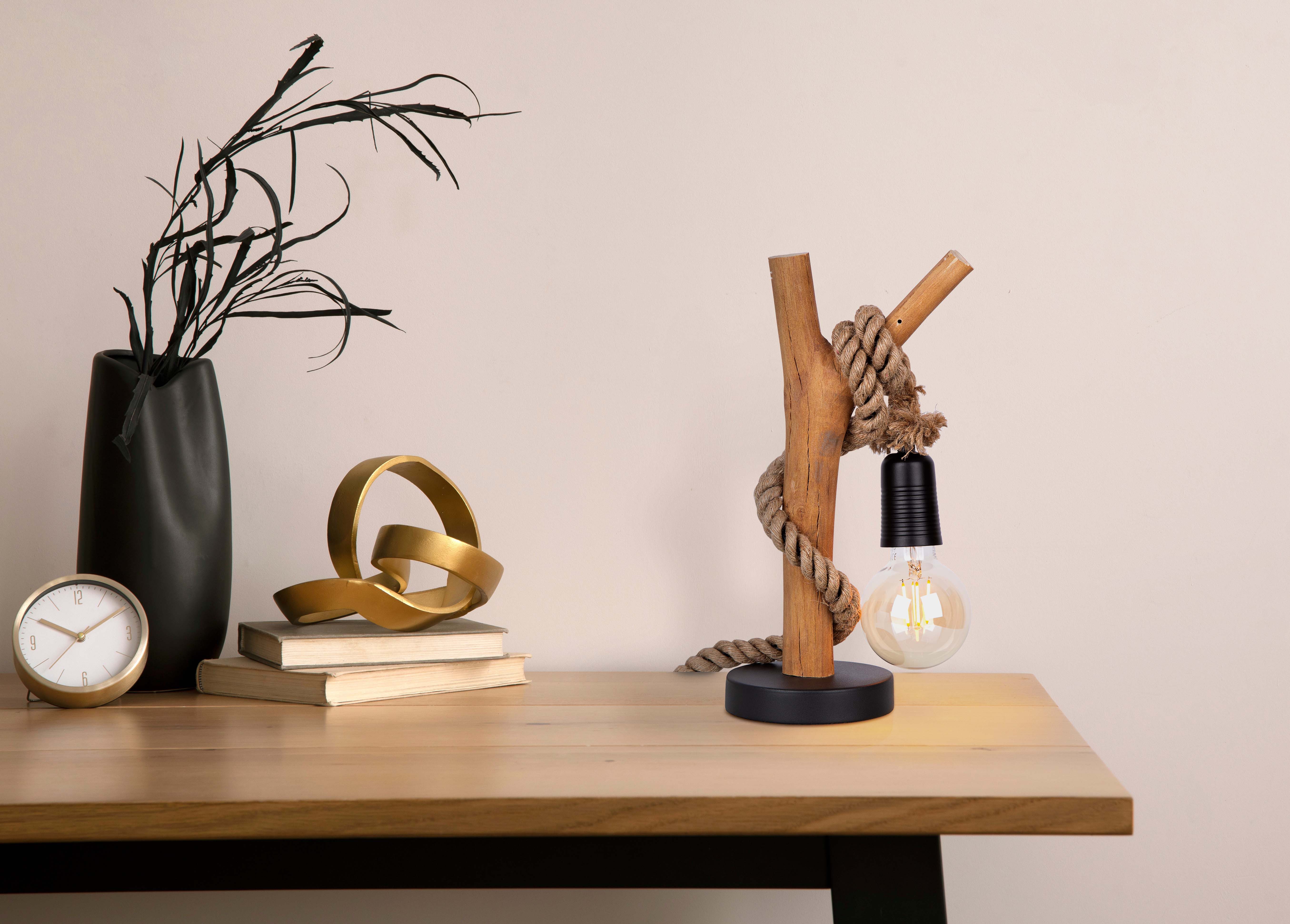 NOWA Tischleuchte NERIDA, ohne Leuchtmittel, Tischlampe/Holz/Hanf/naturgewa günstig online kaufen