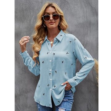 FIDDY Blusentop Damen Bluse Langarm Tunika Shirt V-Ausschnitt Elegant Oberteile Hemd