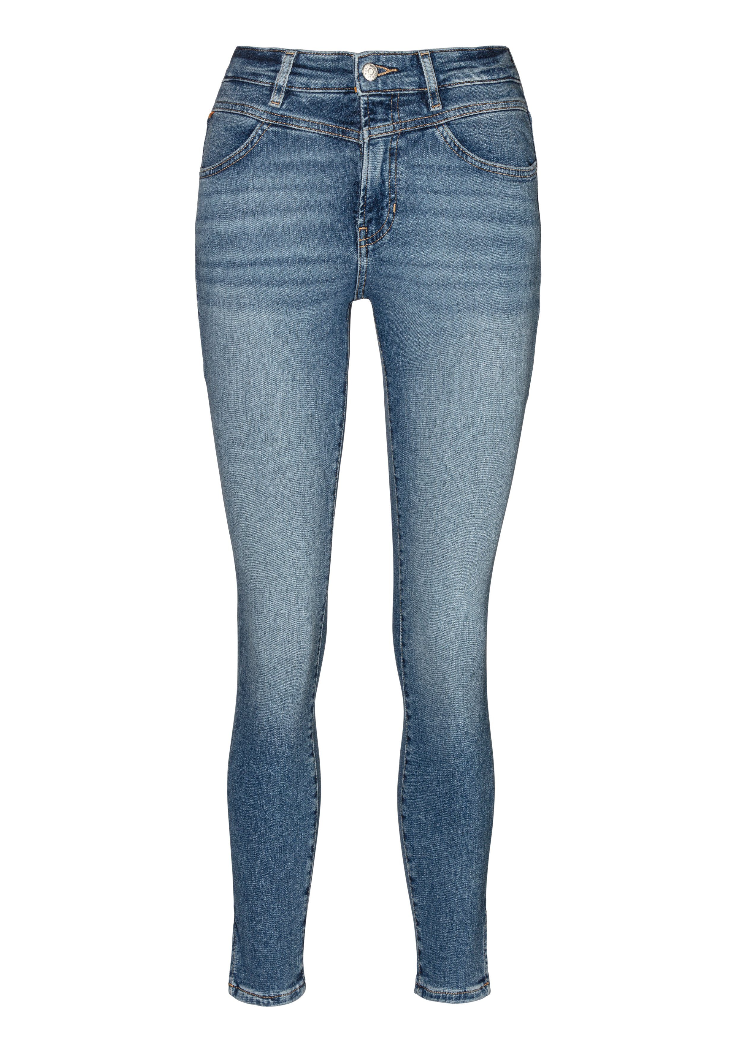 Leder-Badge High Hochbund BOSS Jeans BOSS Waist Slim-fit-Jeans High Rise Premium mit Kitt Denim ORANGE