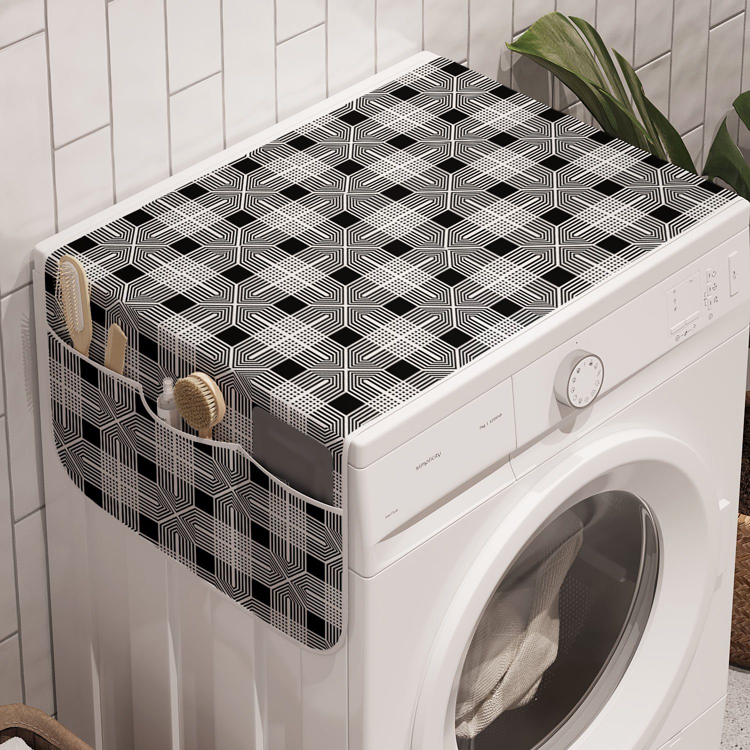 Inspired für Gingham Abakuhaus Pattern Waschmaschine Trockner, Abstrakt Badorganizer Anti-Rutsch-Stoffabdeckung und