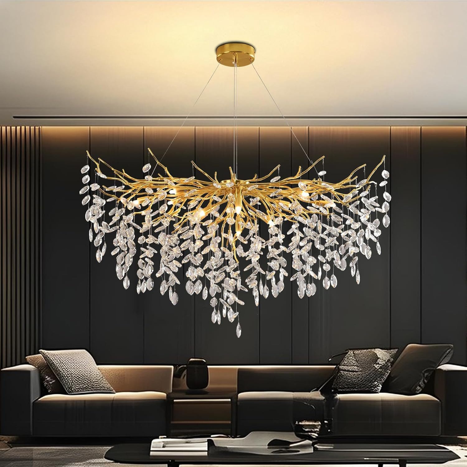 RRBEST Kronleuchter Modern Kronleuchter Kristall Leuchte, Luxus Kristall Pendelleuchte, Dimmbar Kristall Hängeleuchte, für Esszimmer, Wohnzimmer, Schlafzimmer