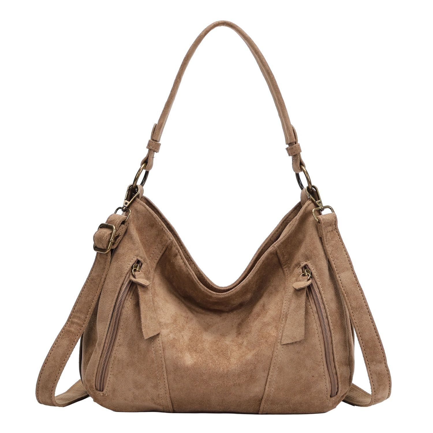 ITALYSHOP24 Schultertasche Damen Tasche Shopper Hobo-Bag Crossbody CrossOver, als Handtasche, Umhängetasche, Shopper tragbar
