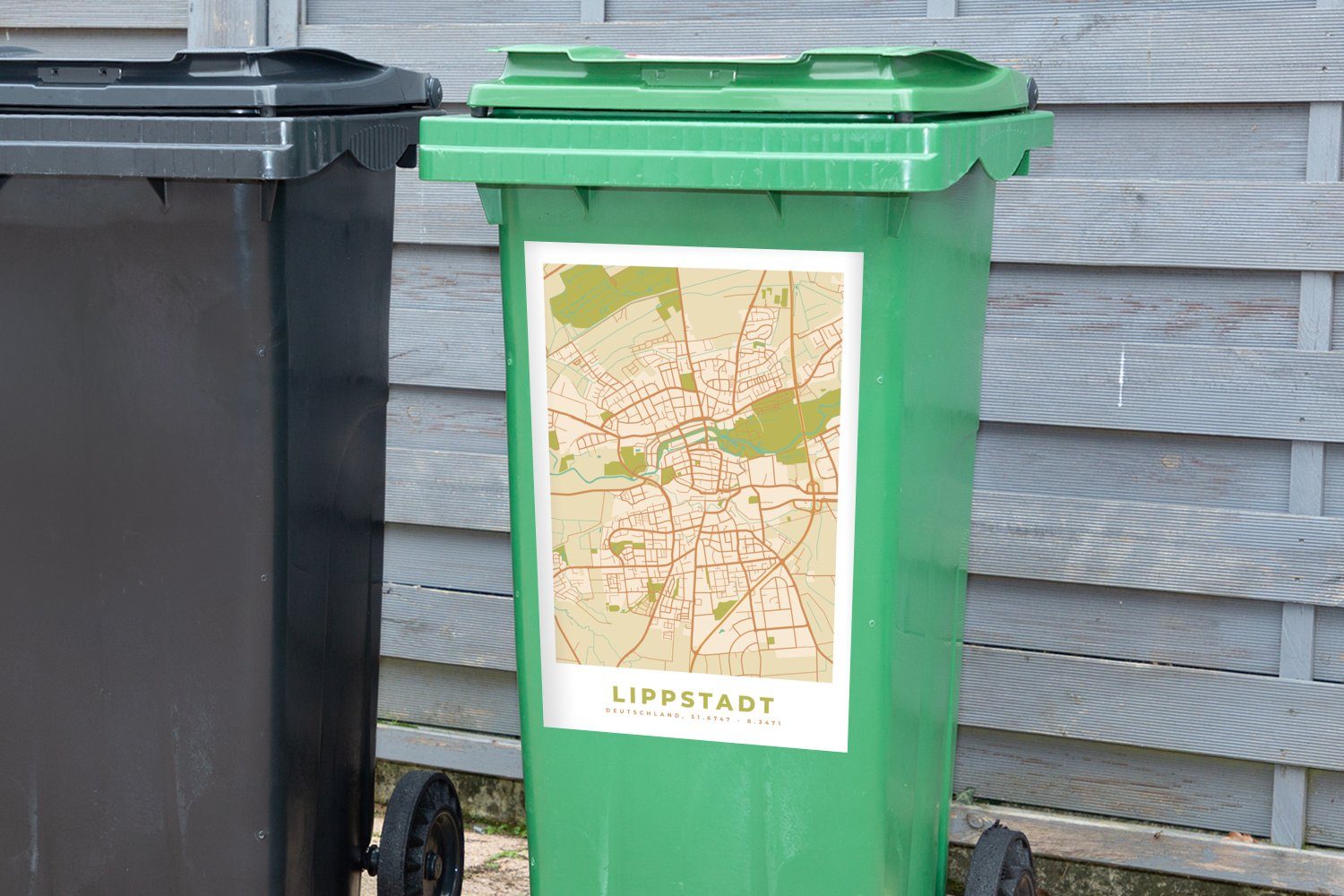 MuchoWow Wandsticker Karte - Jahrgang Karte Sticker, - Abfalbehälter Container, - Mülleimer-aufkleber, Mülltonne, (1 St), Lippstadt