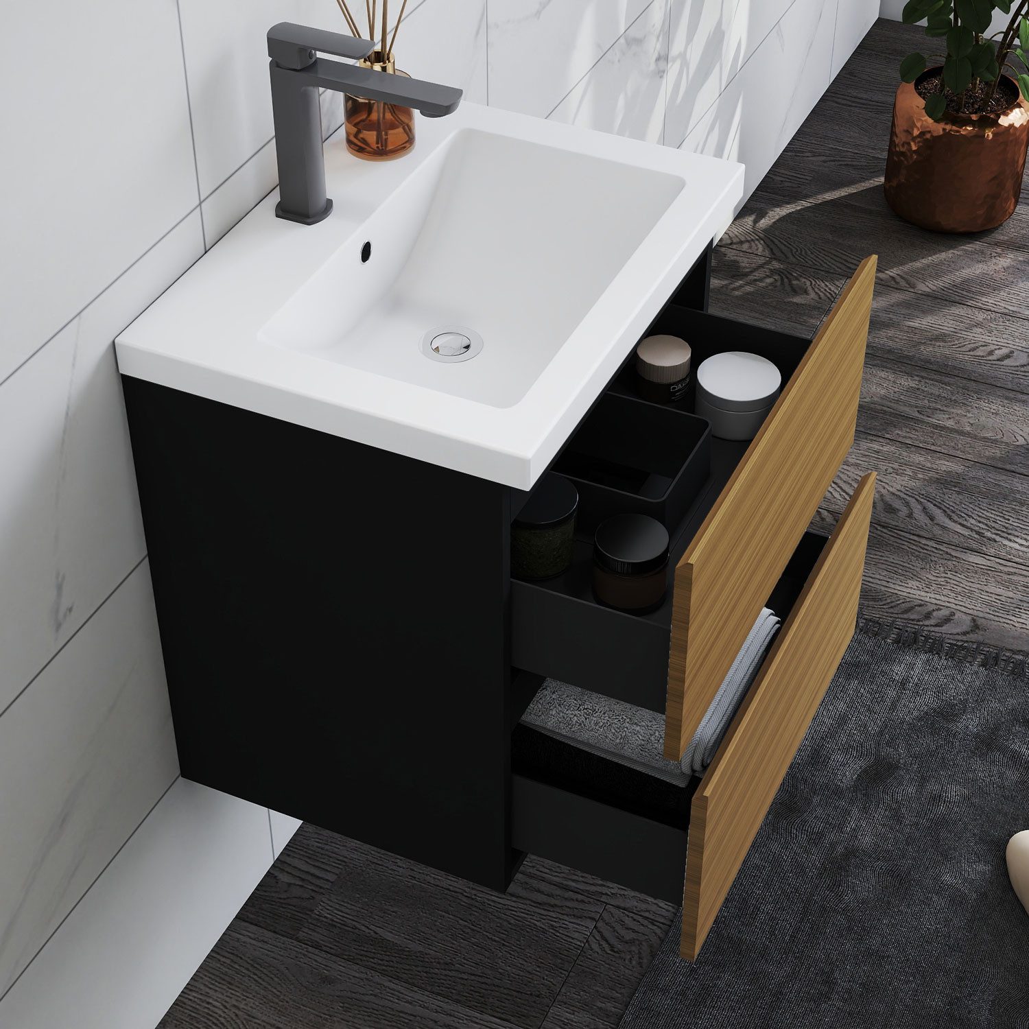 duschspa Waschtisch Waschbecken mit Unterschrank Badschrank Waschplatz Badmöbel Set, Matt, 50-120cm