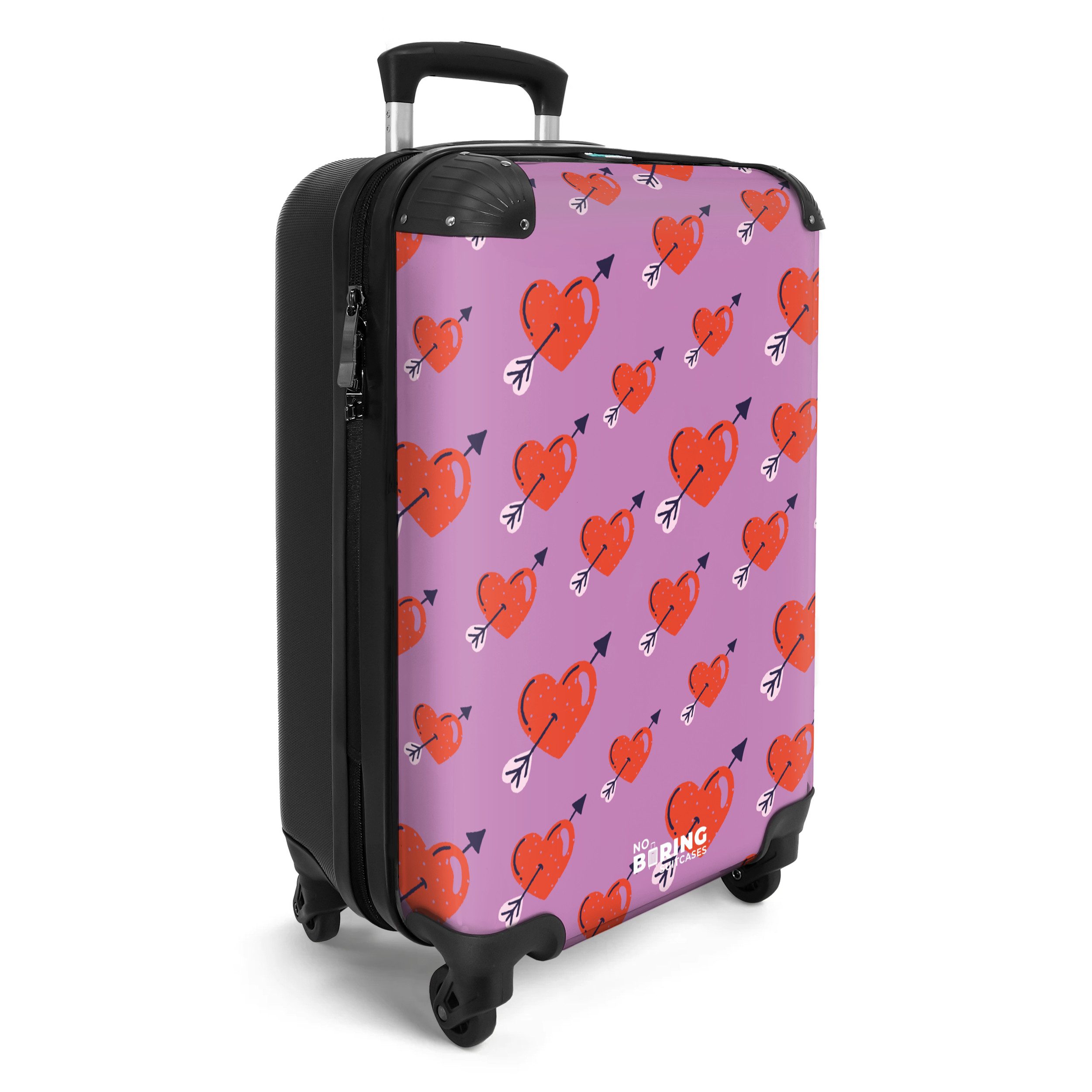 NoBoringSuitcases.com© Hartschalen-Trolley Lila mit roten Herzen günstig online kaufen