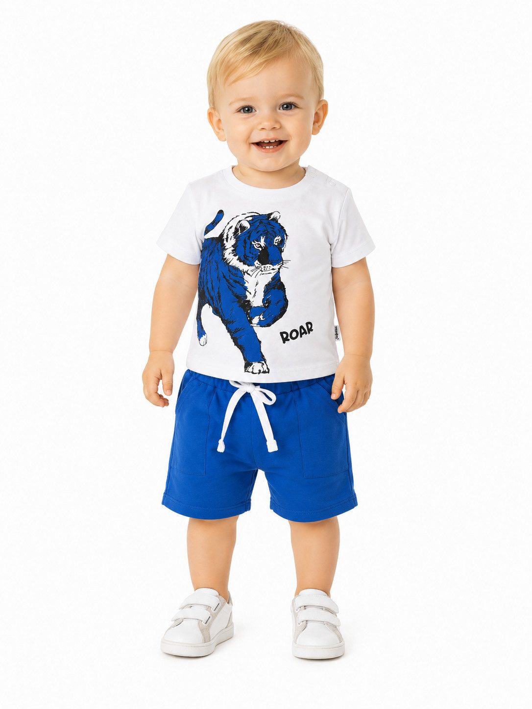 Lorey Medtec Shirt & Shorts Baby Jungen Outfit, 2er Set mit Tiger-Motiv, 100% Baumwolle (T-Shirt + Shorts)