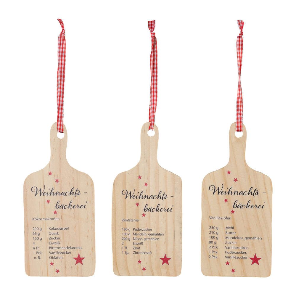 Gasper Hängedekoration HOLZ-HÄNGER "Rezept" 3er Set. 12x5,5cm. Weihnachtsde günstig online kaufen