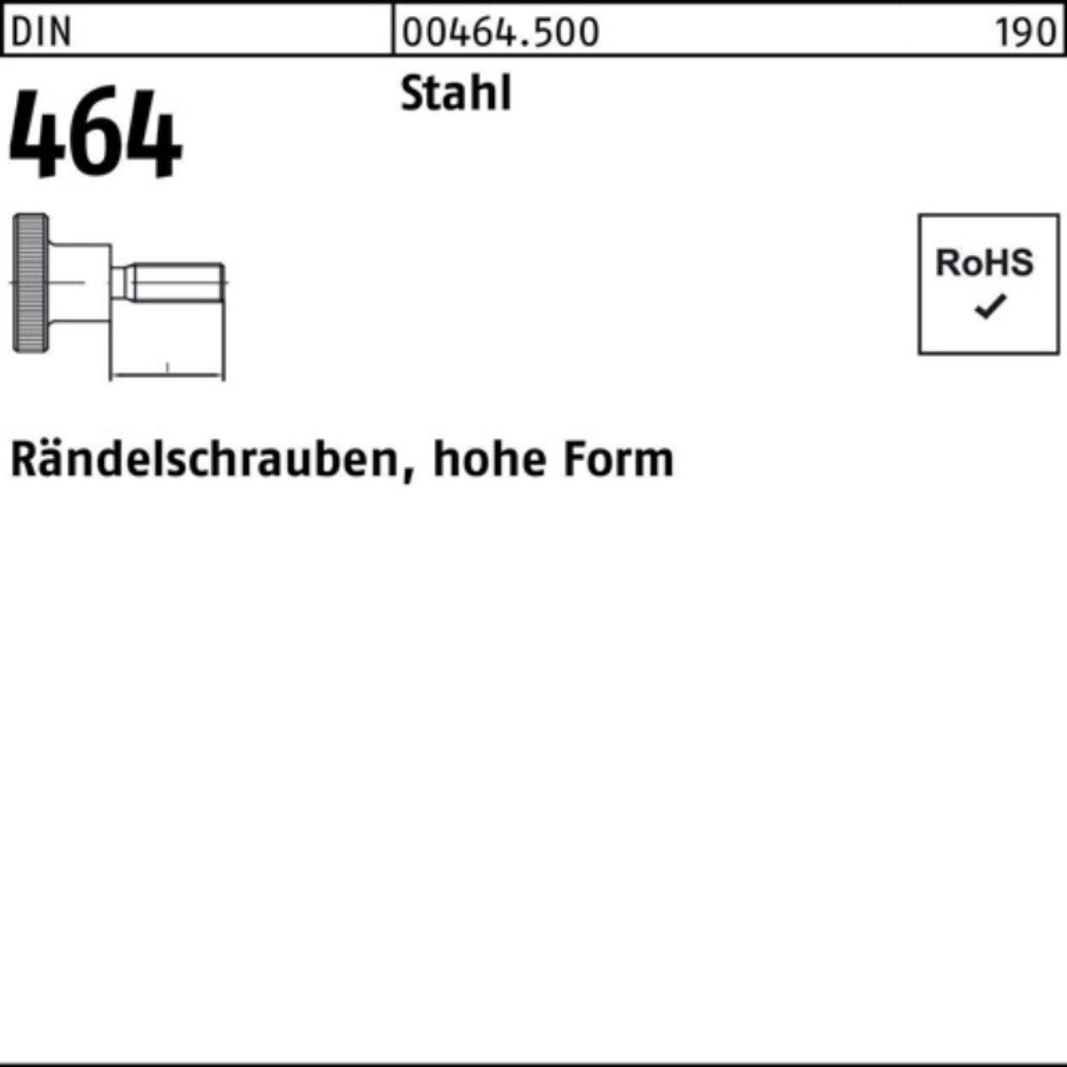 Reyher Schraube 100er Pack Rändelschraube DIN 464 hohe FormM6x 10 Stahl 25 Stück DIN