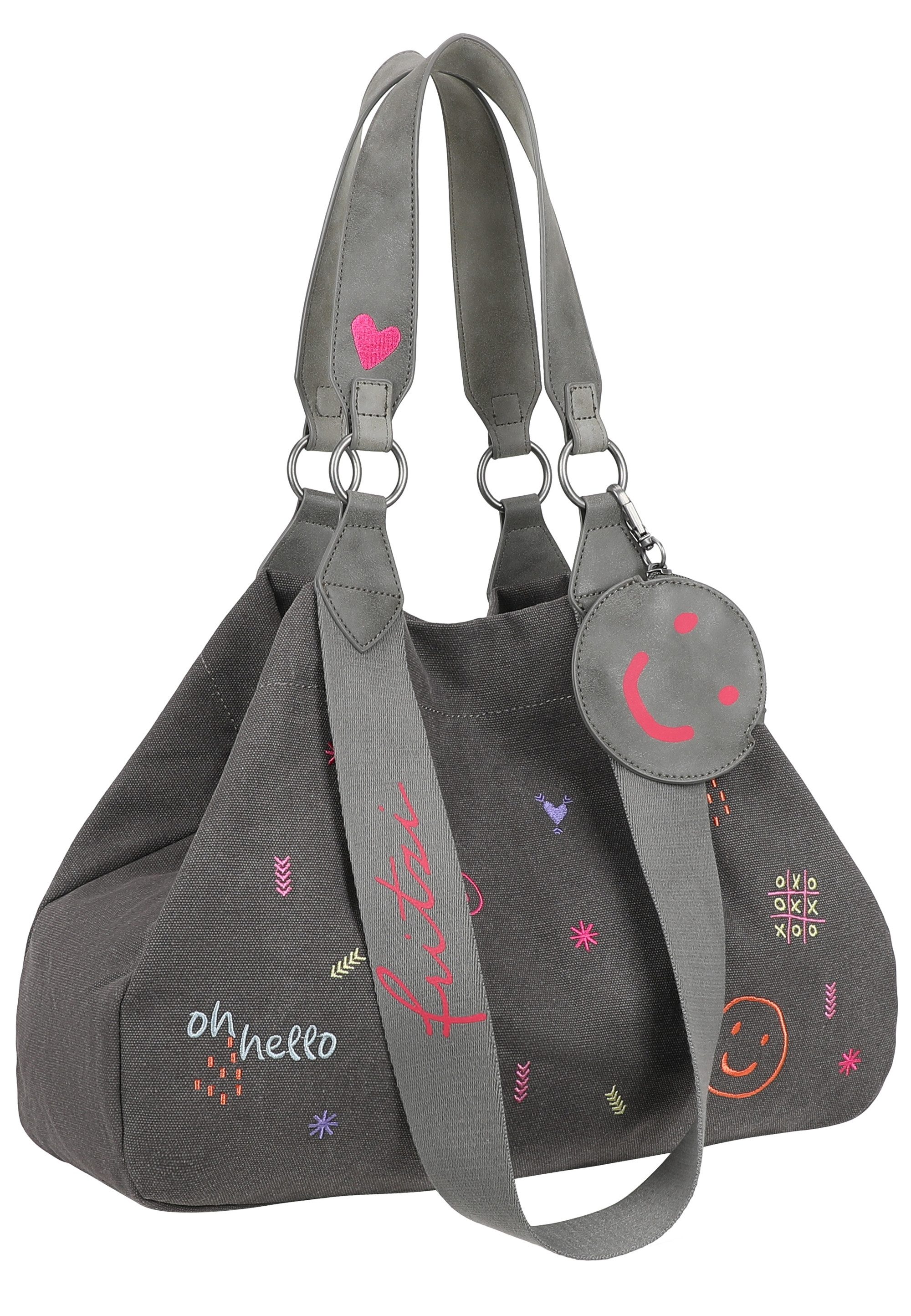 Fritzi aus Preußen Henkeltasche Izzy Medium Limited Embro Fun, mit Stickdetails und Pocket-Anhänger