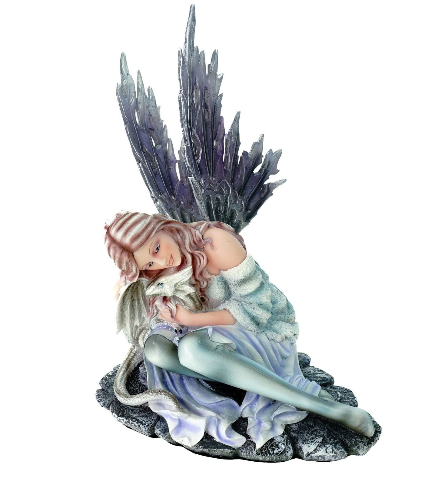 Dekofigur Crystalia Blonde Fee kuschelt mit Drachen 31cm Dragon Figur Fairy Elfe