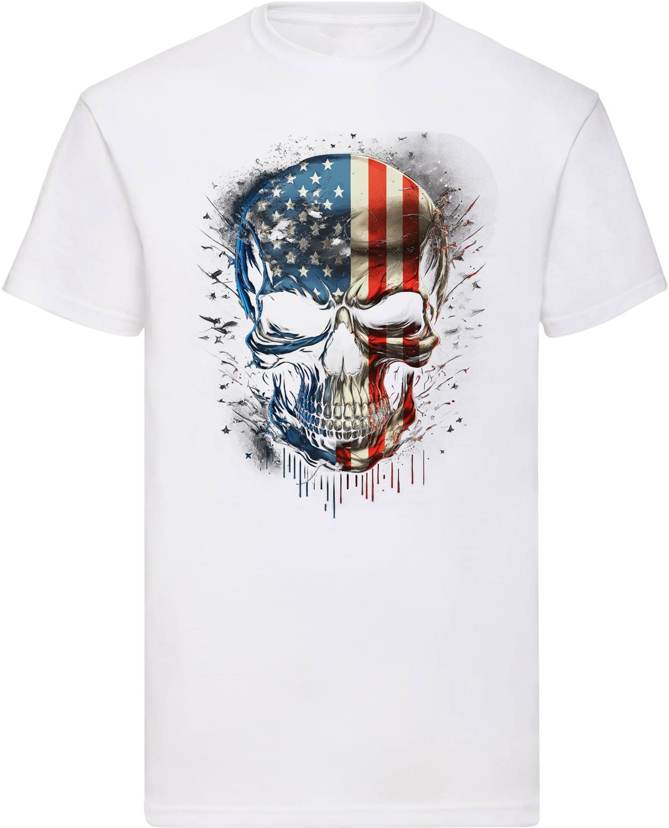 Banco T-Shirt Herren T-Shirt mit Totenkopf USA (30) Aufdruck aus 100% Baumwolle Weiß