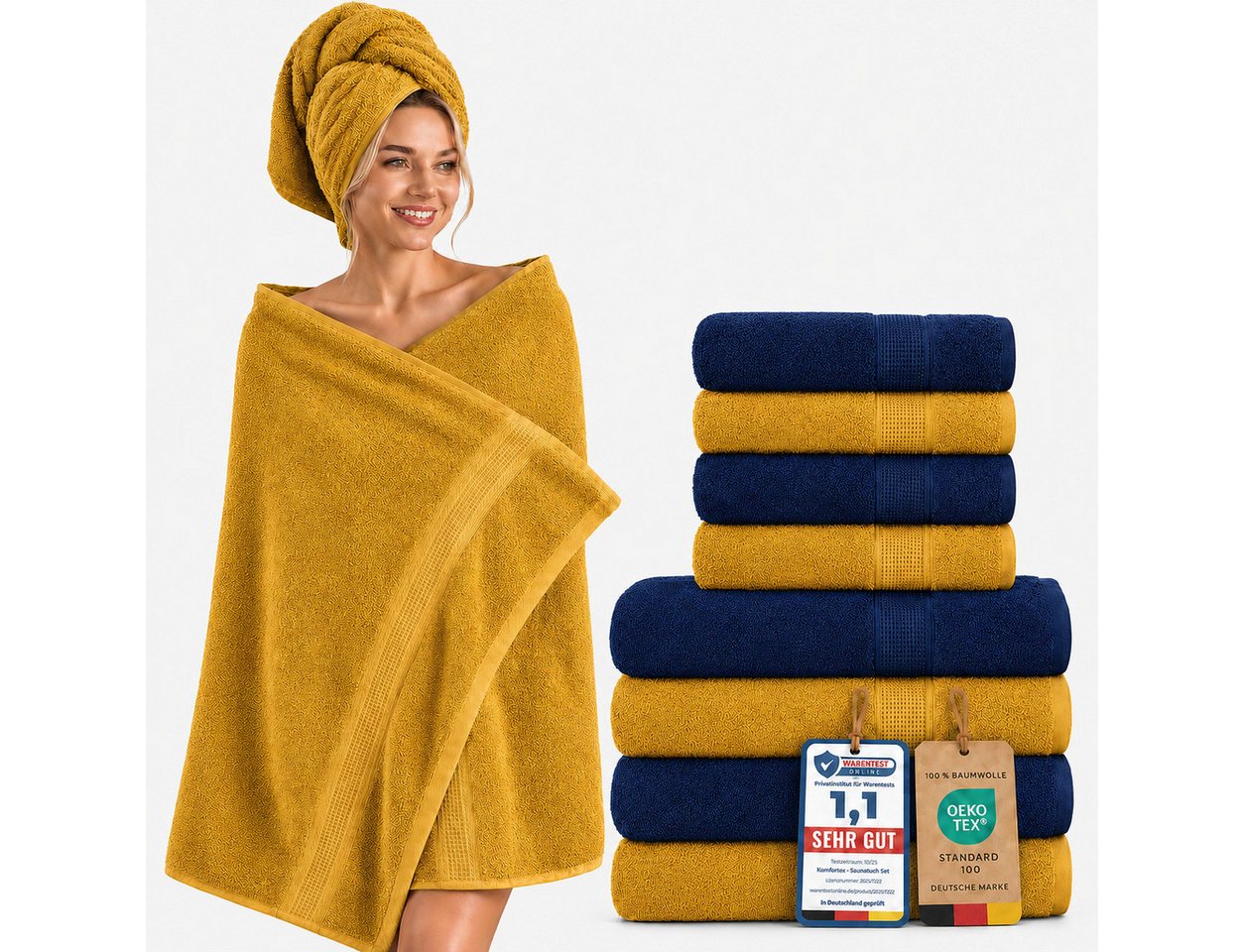 Komfortec Handtuch Set Premium 8x Handtuch & Badetuch Set - 4er 50x100 + 4er 70x140 cm, Frottee (8-St), 100% Baumwolle, Weich, 470 g/m2