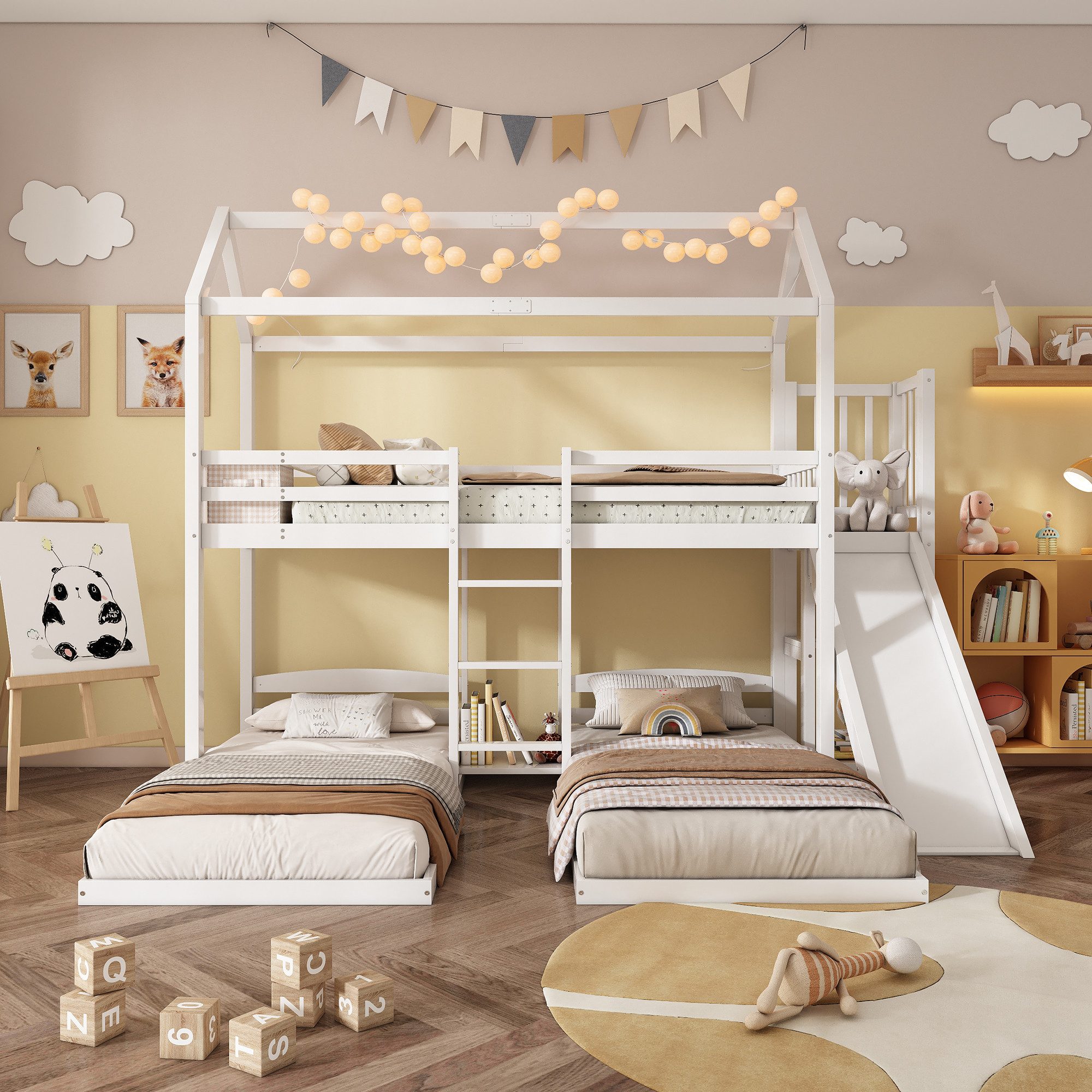 Flieks Etagenbett, Kinderbett Dreierbett 90x200cm mit oberem Lattenrost, Ru günstig online kaufen