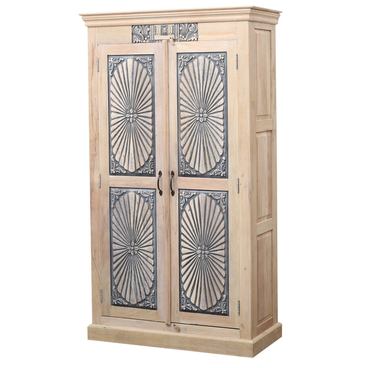 Marrakesch Orient & Mediterran Interior Highboard Abeni Kleiderschrank – Teakholz massiv 190 cm, mit Verzierungen