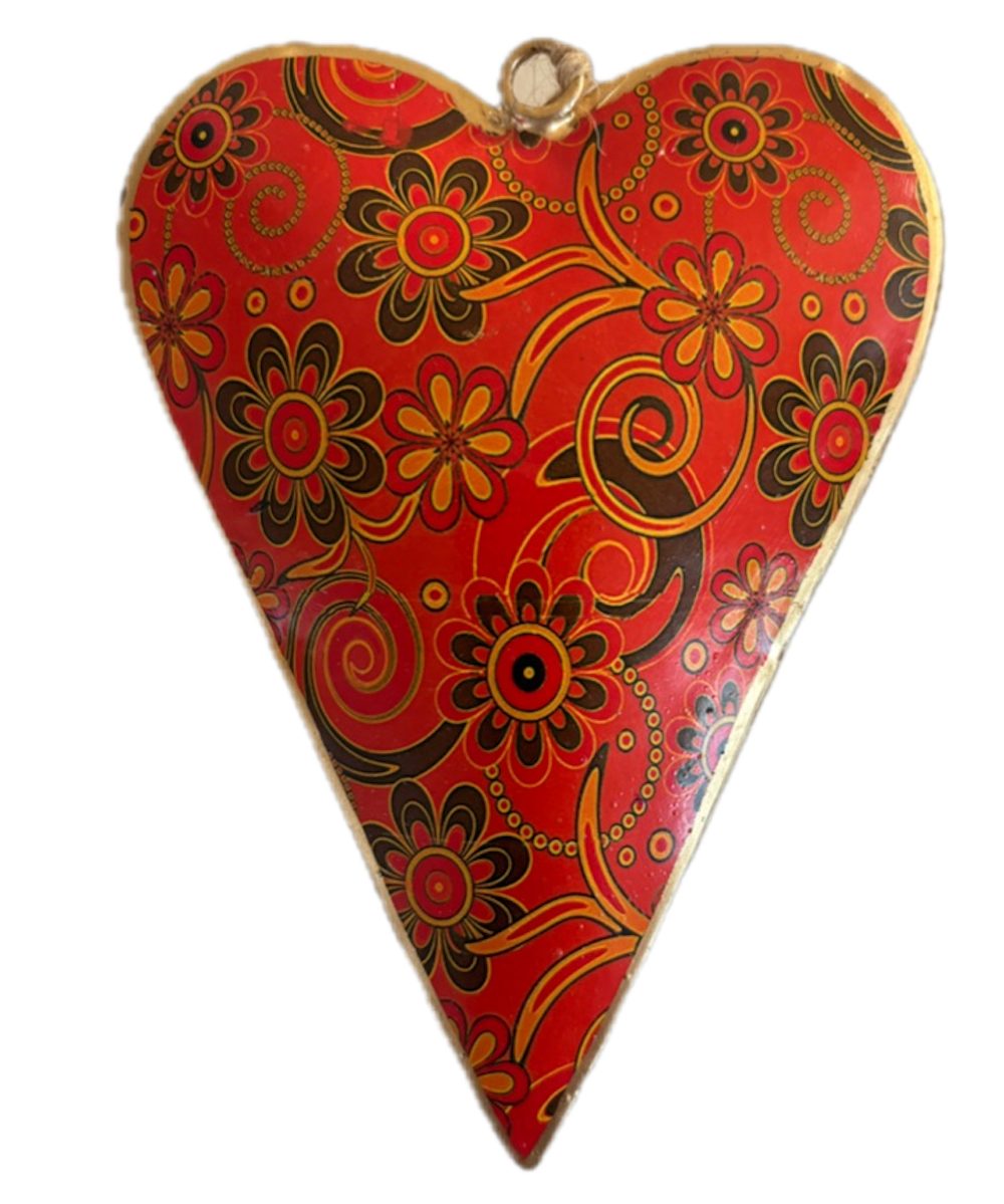 LK Trend & Style Hängedekoration Deko Herz aus Metall, Klein, Geschenkanhänger Baumhänger (Tischdeko, Weihnachten, Advent, Grabgesteck, Fensterdeko, Dekoherzen 5 x 6 cm aus Metall Blumenmotiv), Großartiges Deko Herz vielseitig einsetzbar