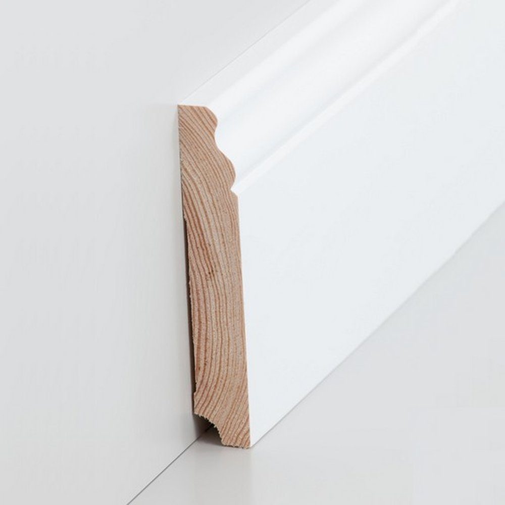 PROVISTON Sockelleiste Massivholz, 19 x 115 x 2500 mm, Weiß, Fußleiste Berliner Profil