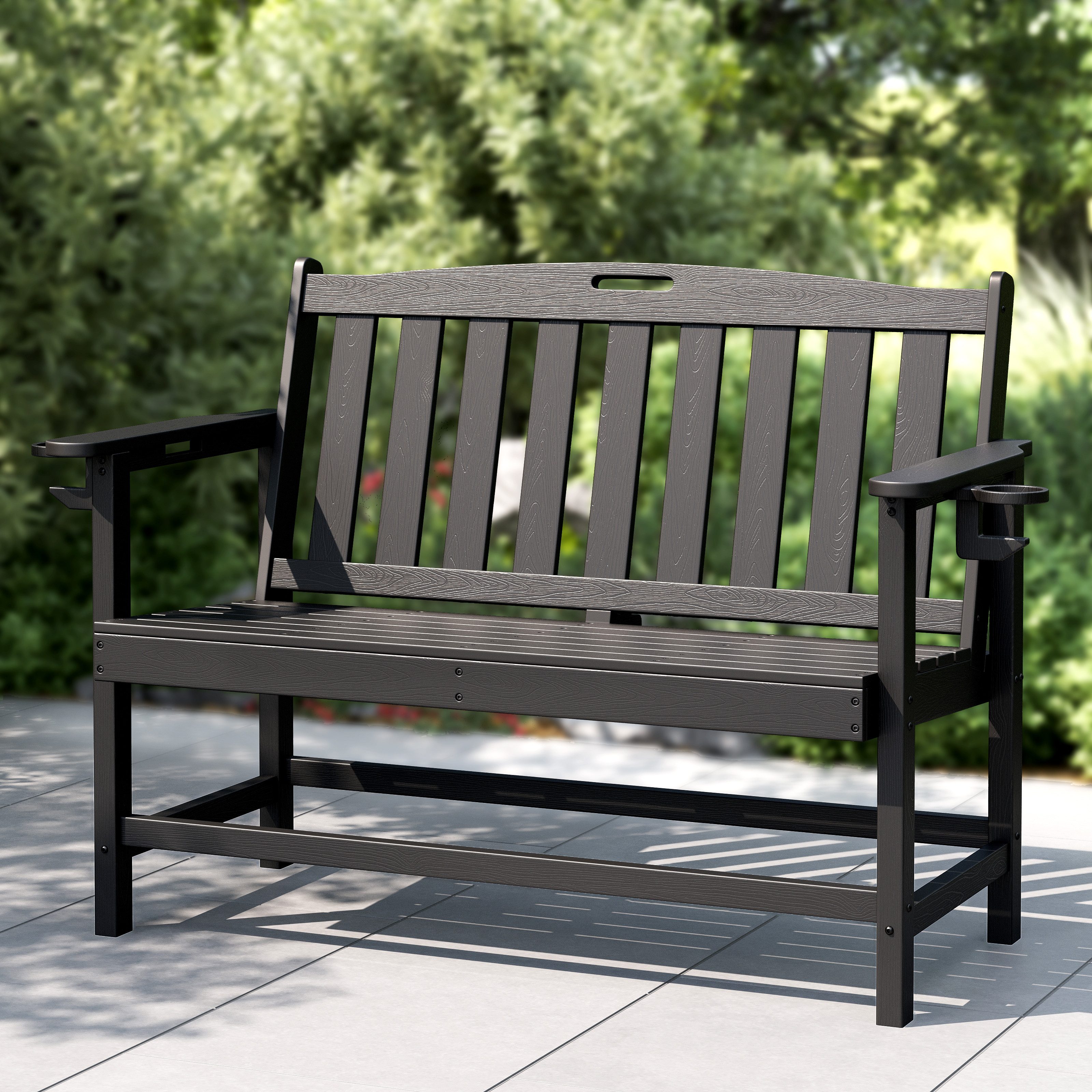 PHI VILLA Gartenbank (2-3 Personen Gartenbank Wetterfest aus HDPE, für Terrasse, Park, Garten und Veranda, Schwarz und Marineblau), Bank Outdoor mit 318 kg Tragfähigkeit