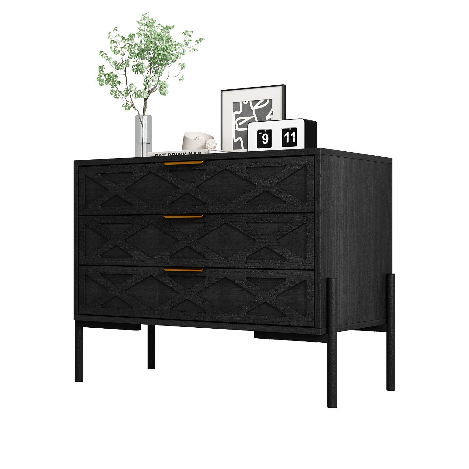 FUFU&GAGA Nachtschrank Nachtschrank mit Schubladen, Schwarz, MDF, 75.4×39×6 günstig online kaufen