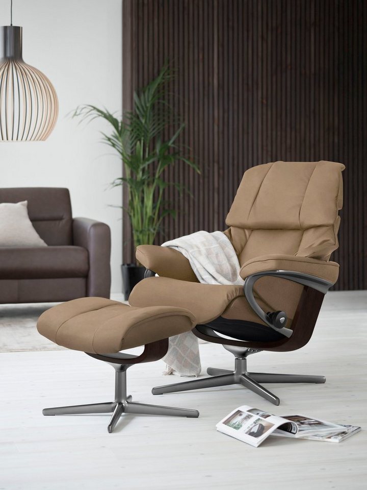 Stressless® Relaxsessel Reno (Set, Relaxsessel mit Hocker), mit Hocker, mit  Cross Base, Größe S, M & L, Holzakzent Braun