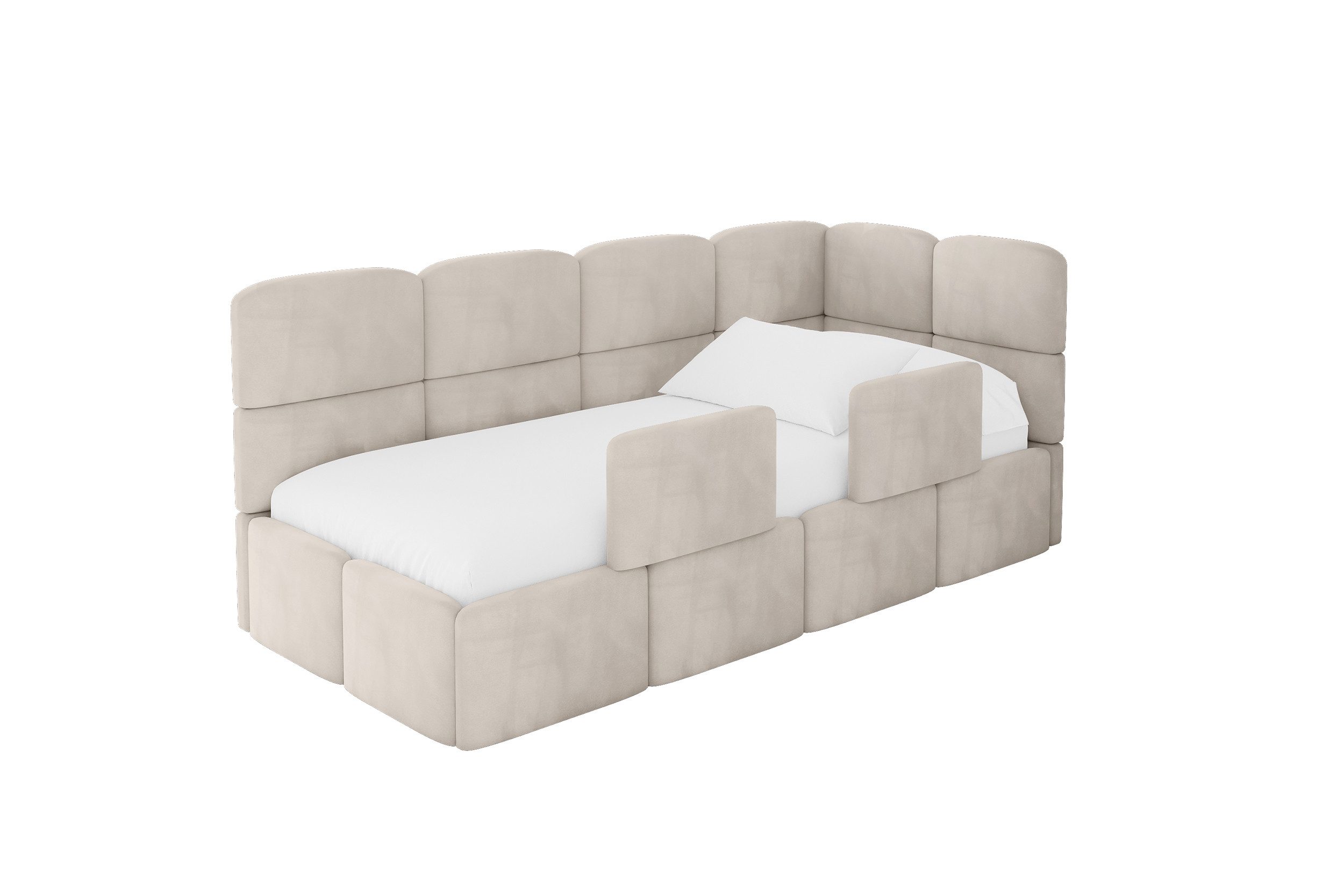 ALTDECOR Jugendbett KIVY (Jugendbett mit Bettkasten und Lattenrost, Polsterbett ohne Matratze), Einzelbett mit Stauraum, Bett mit Kopfteil