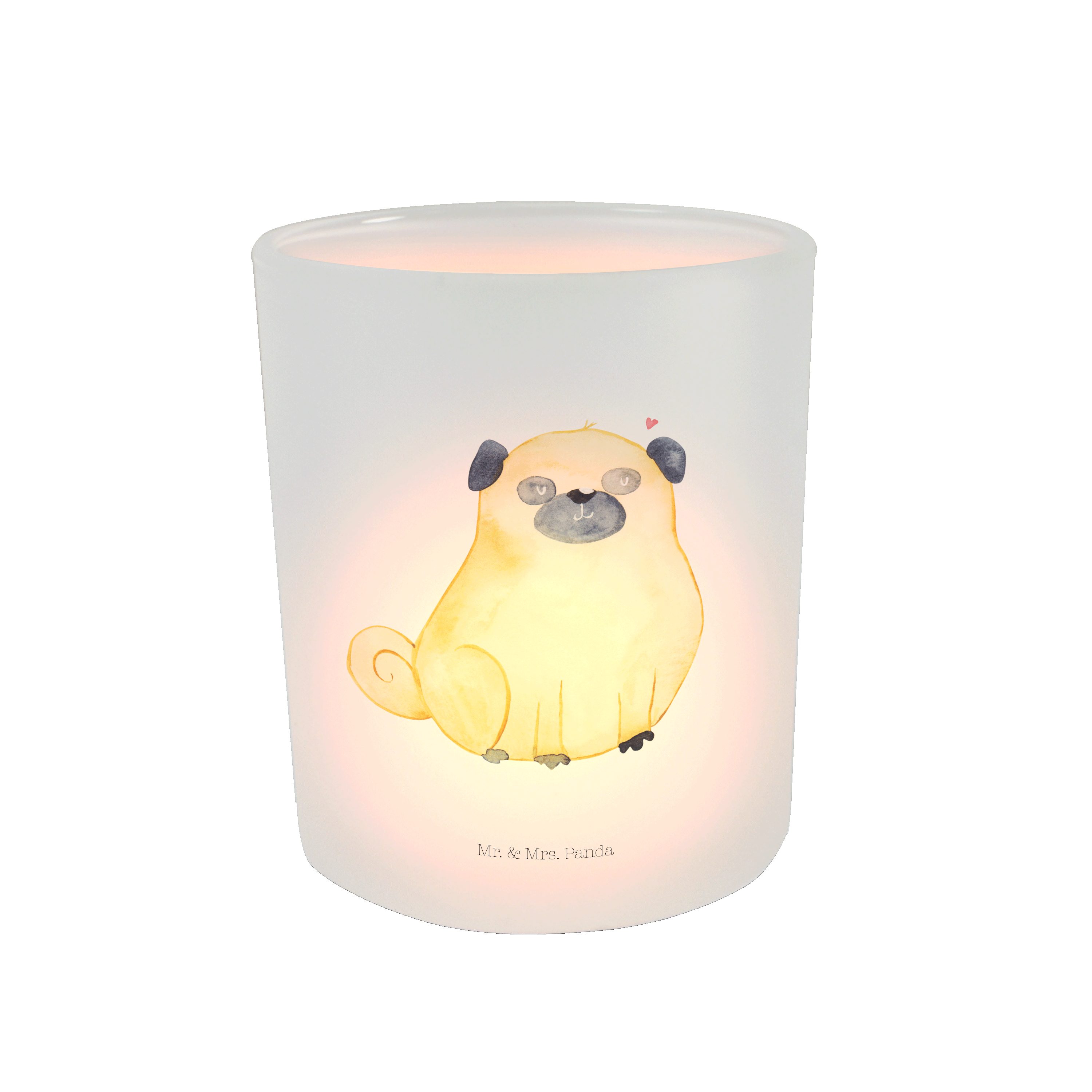 Mr. & Mrs. Panda Windlicht Mops - Transparent - Geschenk, Windlicht Kerze, Hund, Haustier, Hunde (1 St)
