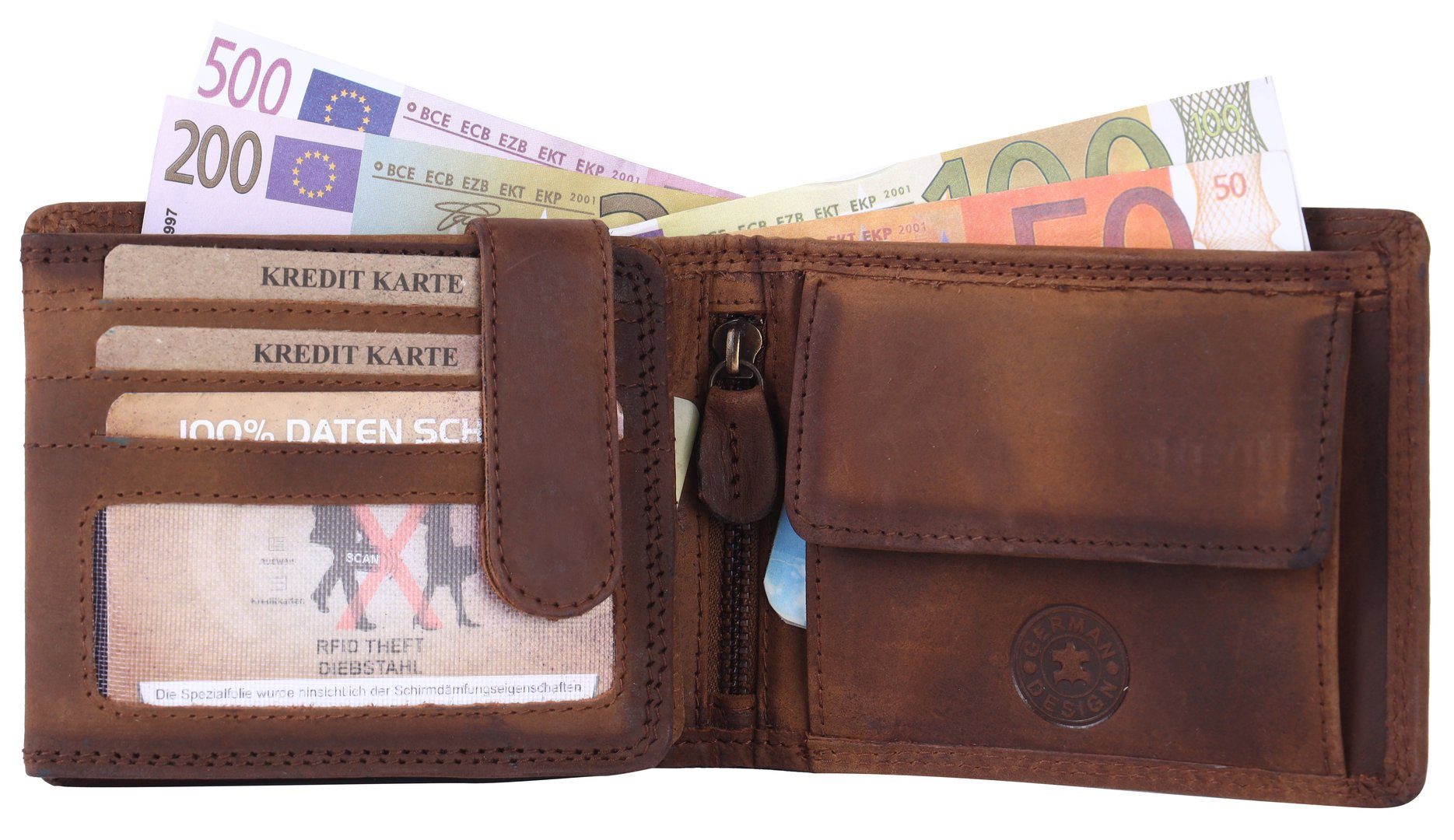 Büffelleder Lederbörse SHG Schutz mit Brieftasche Portemonnaie, RFID Börse Geldbörse Männerbörse Leder Herren Münzfach