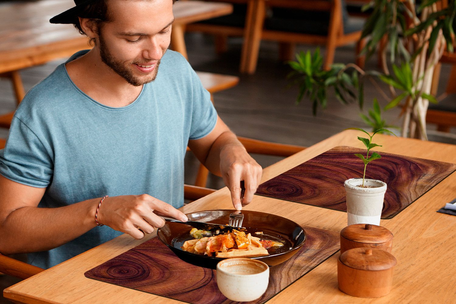 MuchoWow Platzset Glatte Holzstruktur aus geschwungenen Linien, (6-St), Platzsets, Tischset, Abwaschbar, Tischsets, Platzdeckchen – Bild 5 von 5