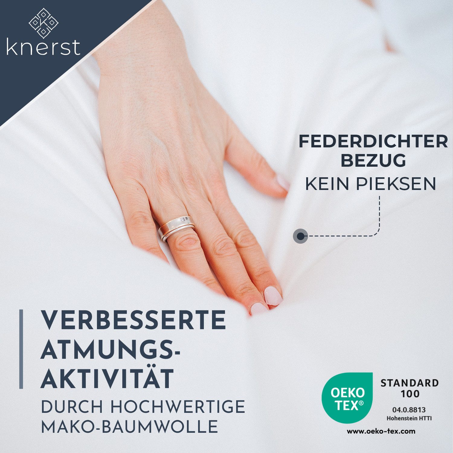 KNERST Federkopfkissen Federkopfkissen - Kopfkissen Feder 80x80, 40x80, Füllung: Federn, Bauchschläfer, Rückenschläfer, Seitenschläfer, Hergestellt in Deutschland, für Allergiker geeignet
