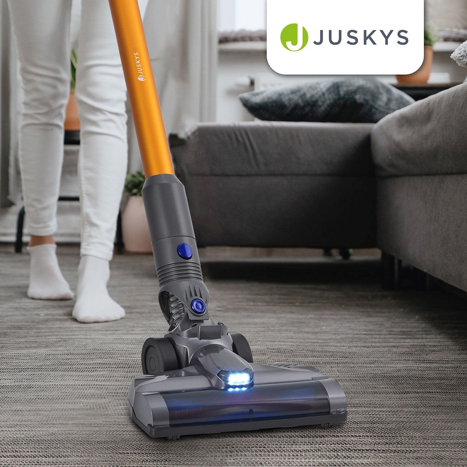 Juskys Akku-Handstaubsauger VC2101, 150 W, 2-in-1, kabellos & beutellos, mit Düsen, Zubehör & Wandhalterung