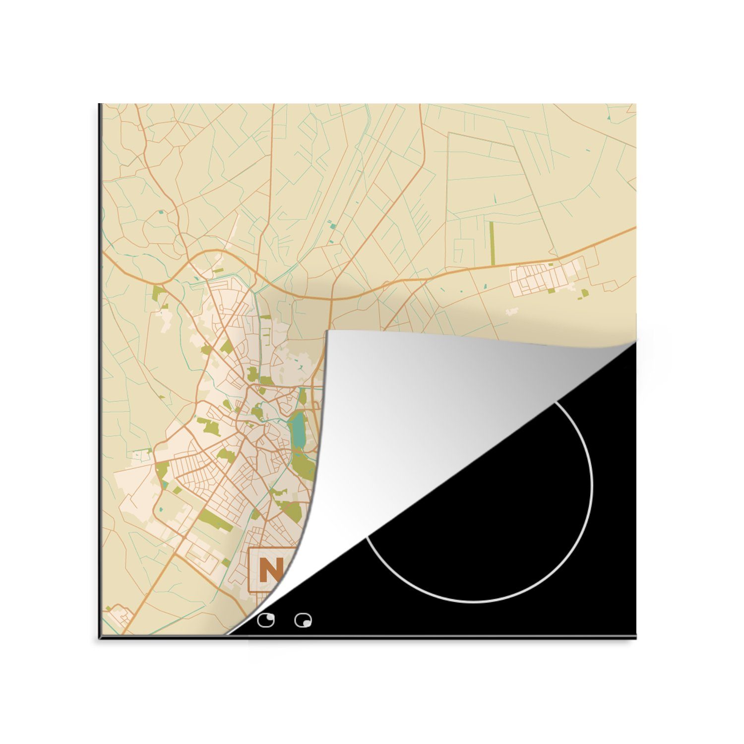 MuchoWow Herdblende-/Abdeckplatte Nordhorn - Karte - Stadtplan - Vintage - Karte, Vinyl, (1 tlg), 78x78 cm, Ceranfeldabdeckung, Arbeitsplatte für küche