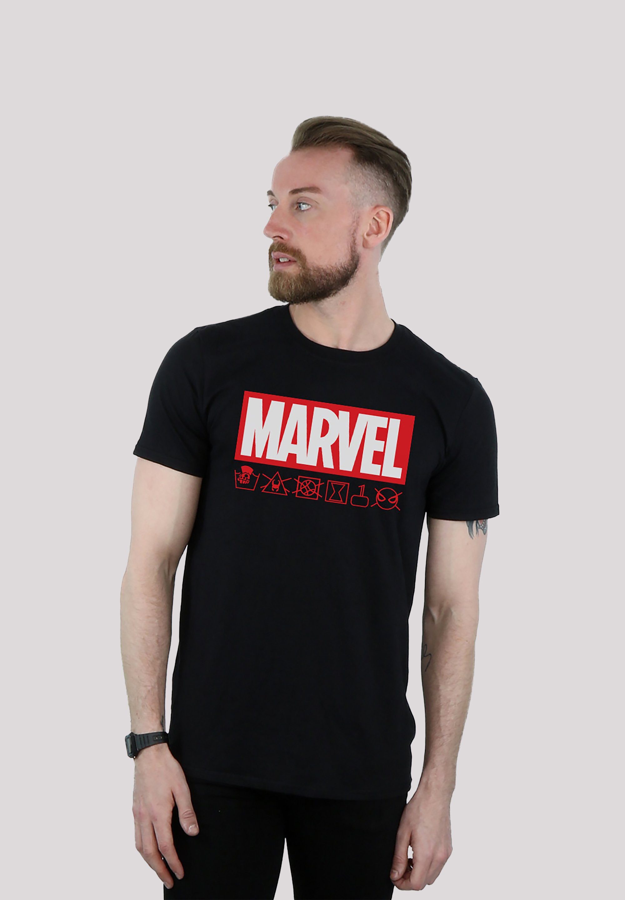F4NT4STIC T-Shirt Marvel Logo Waschsymbole Print schwarz