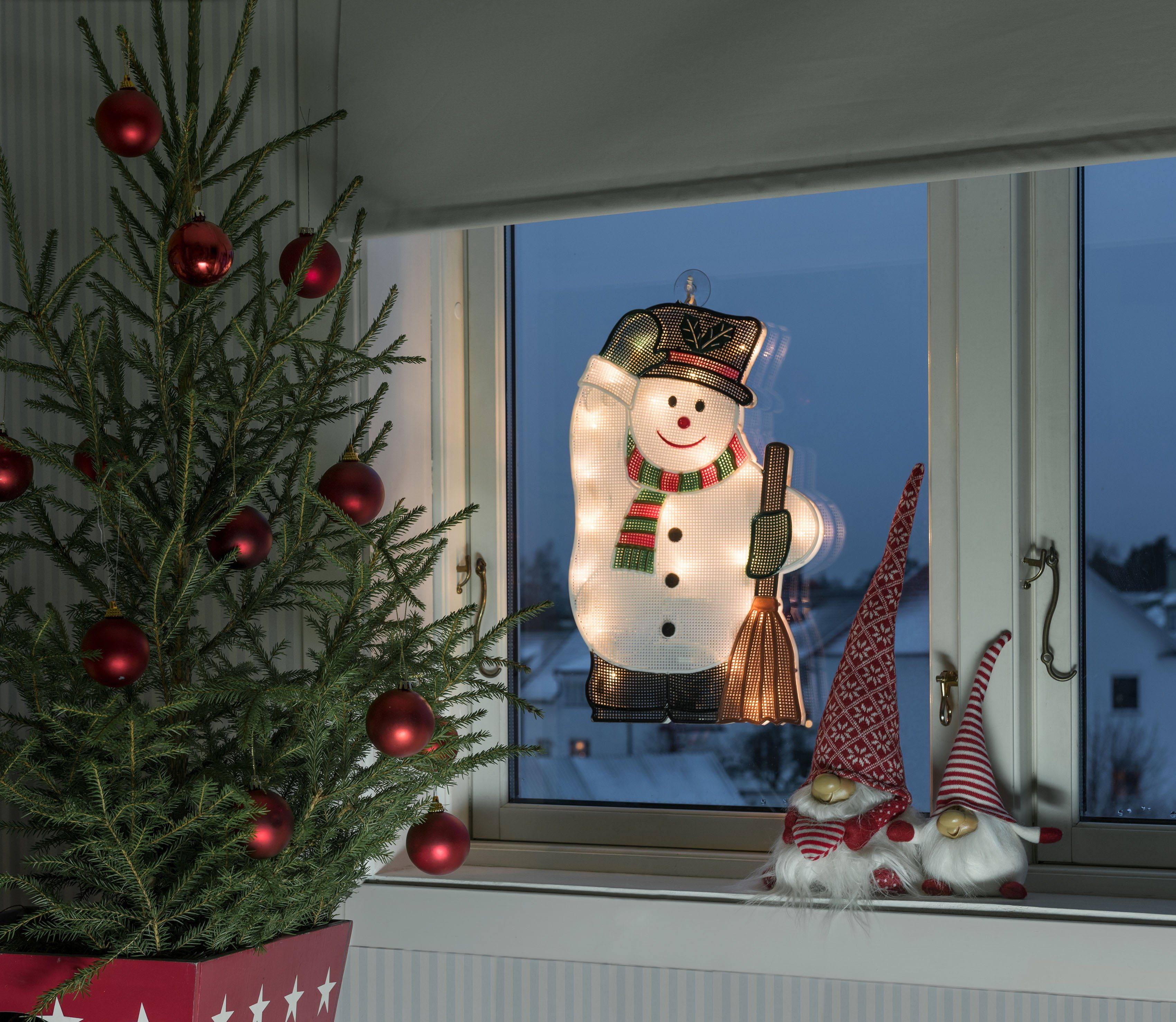 Fensterbild 20 Weihnachtsdeko, KONSTSMIDE Fensterbild, warm Schneemann, weiße fest LED LED integriert, Dioden LED Warmweiß,