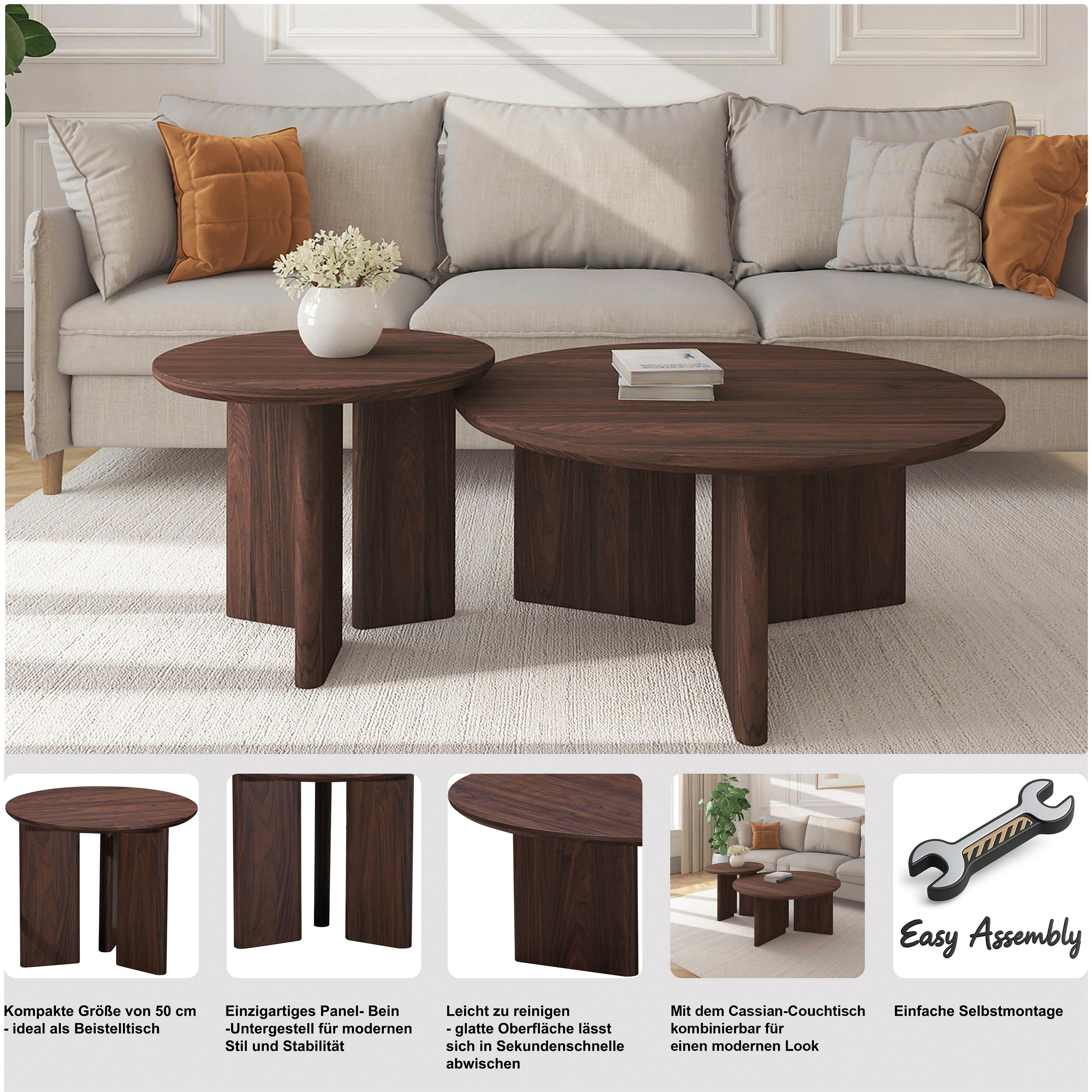 OTTO home Beistelltisch Cassian (1-St), schöne Holzoptik, modernes Fußgestell, Ø50 cm