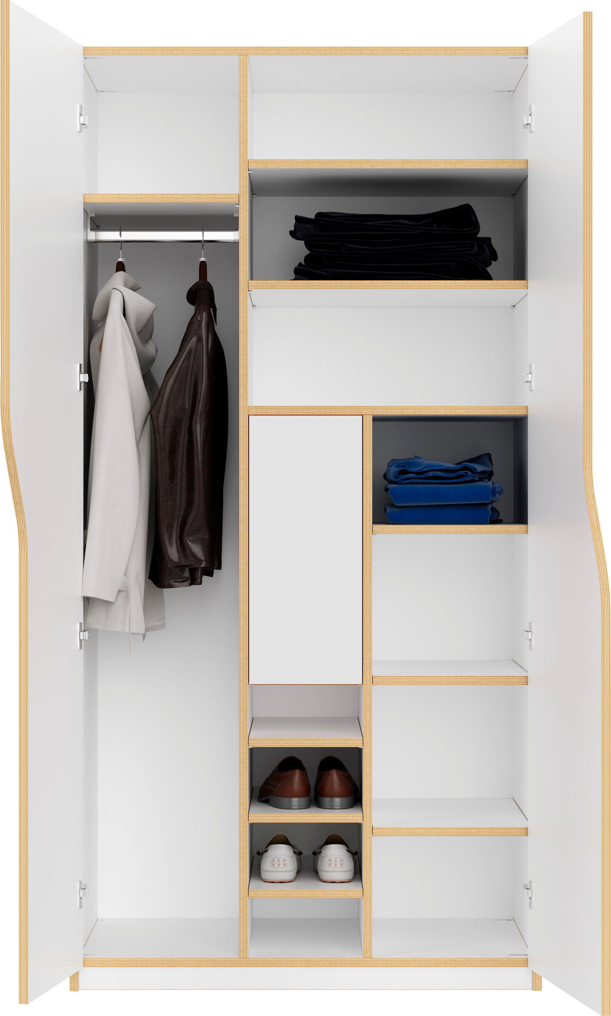 Müller SMALL LIVING Kleiderschrank PLANE Tür, 12 innenliegenden Kleiderstange 3 einer und Nr. einer Ausstattung Inklusive Fächern