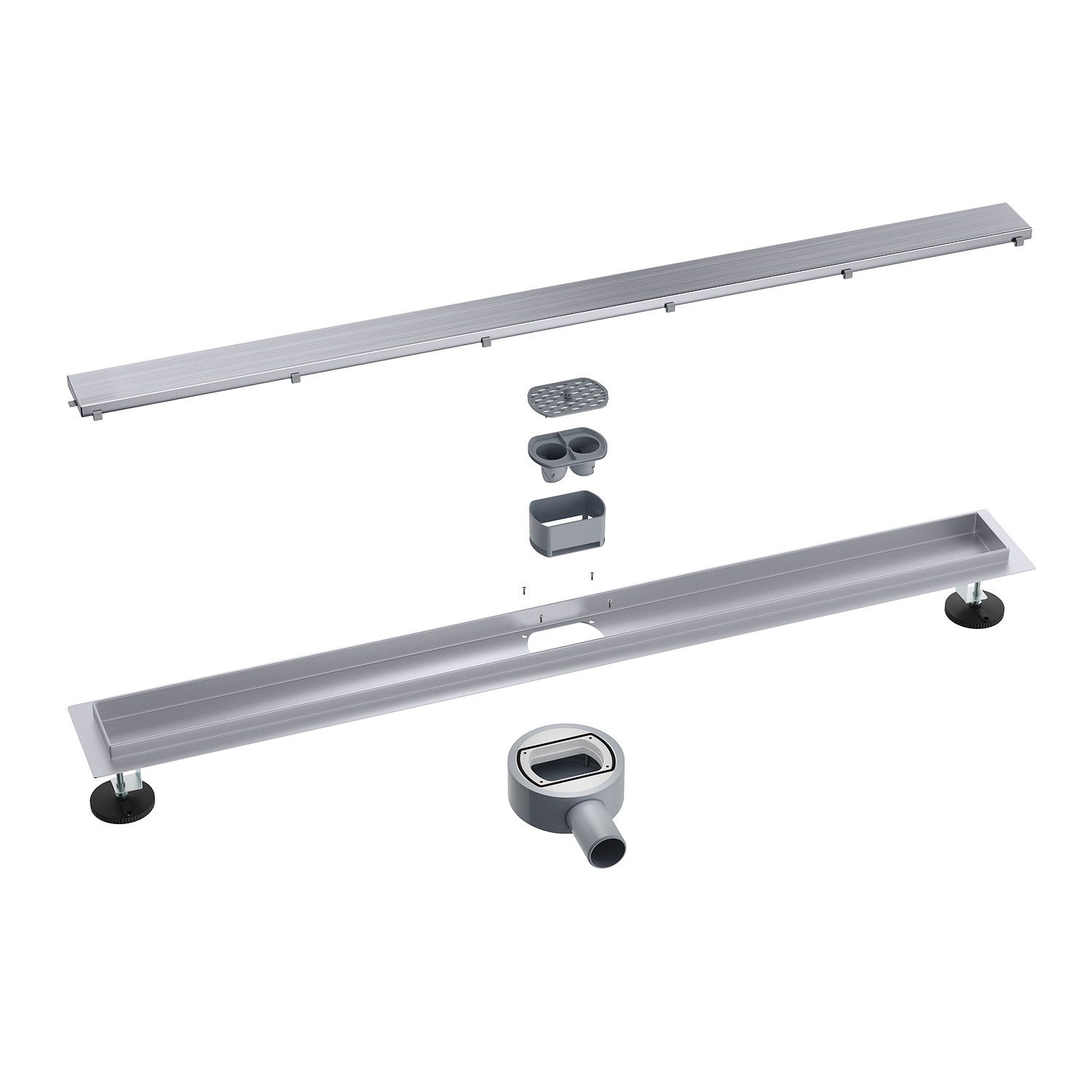 SONNI Duschrinne Edelstahl Duschrinne 50-110 cm 360° verstellbarer Bodenablauf Flach, mit Geruchsstop und Haarsieb Randablauf,mit Bodenbefestigung