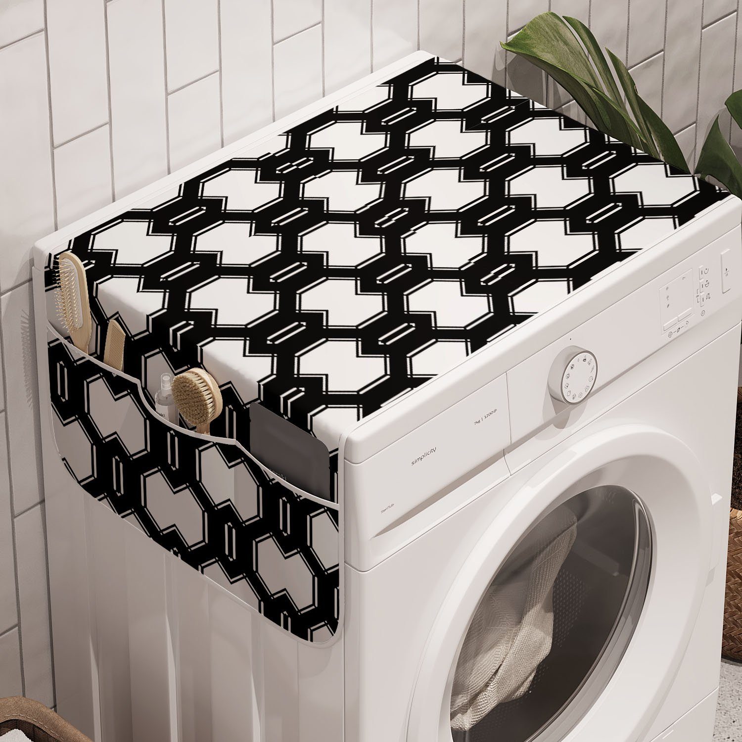 Trockner, polygonale Abakuhaus Abstrakt Badorganizer und Waschmaschine Gitter Anti-Rutsch-Stoffabdeckung für Monochrome