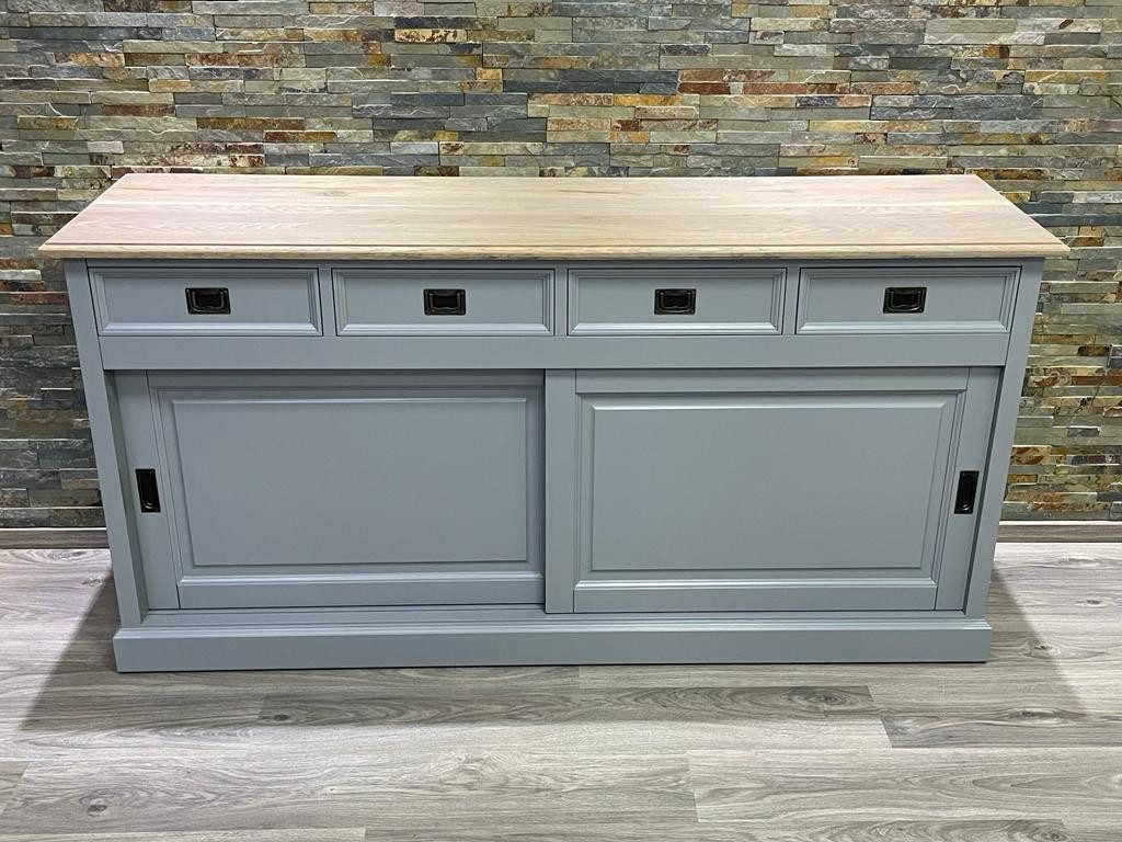 Wohnpalast Sideboard Sideboard Neuss grau/eiche 180cm mit Schiebetüren im Landhaus Stil