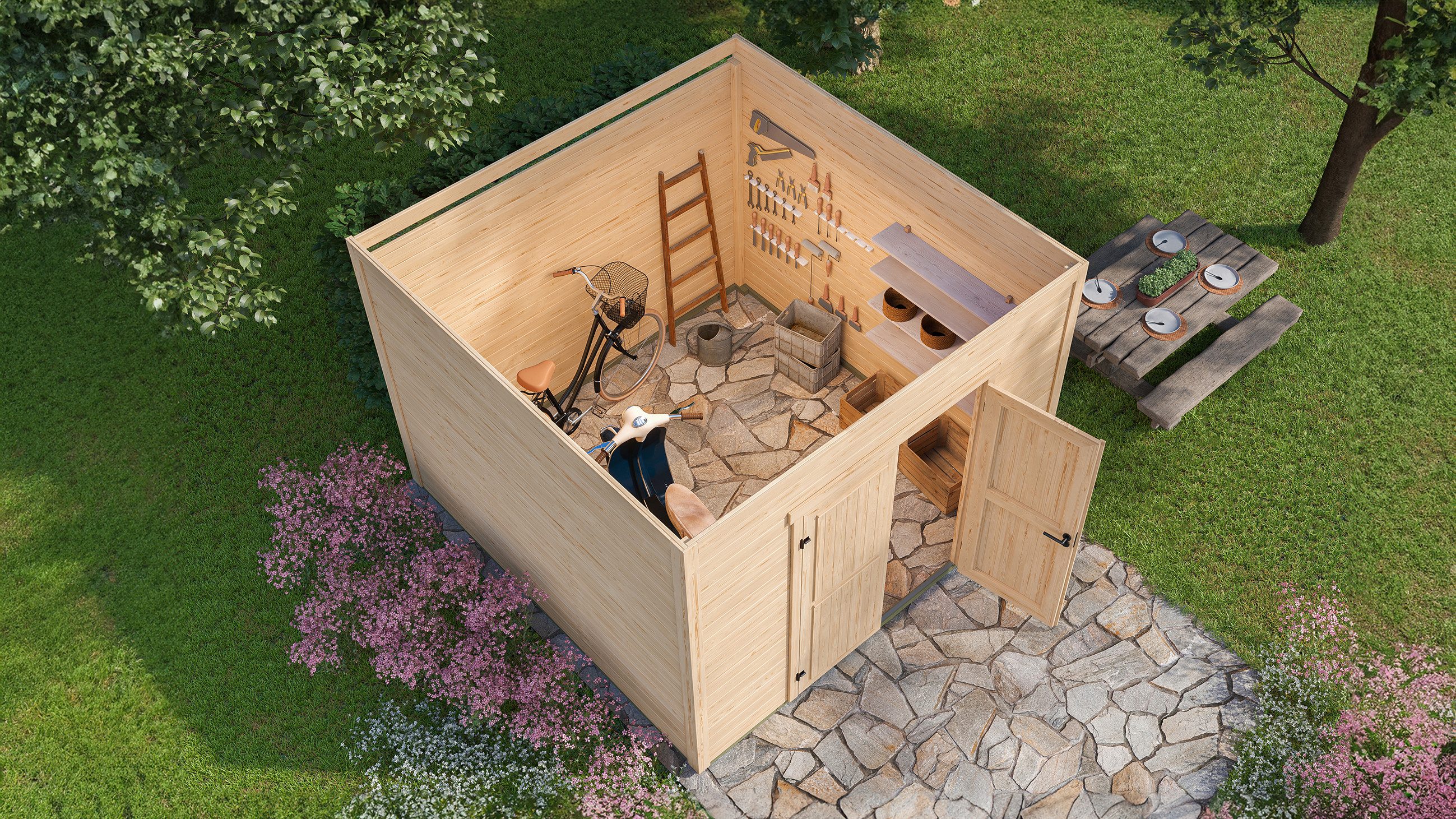 weka Gartenhaus Batu 3, Flachdach, Vollholztür, BxT: 300x304,6 cm, 28 mm starke Blockbohlen, in verschiedenen Farben