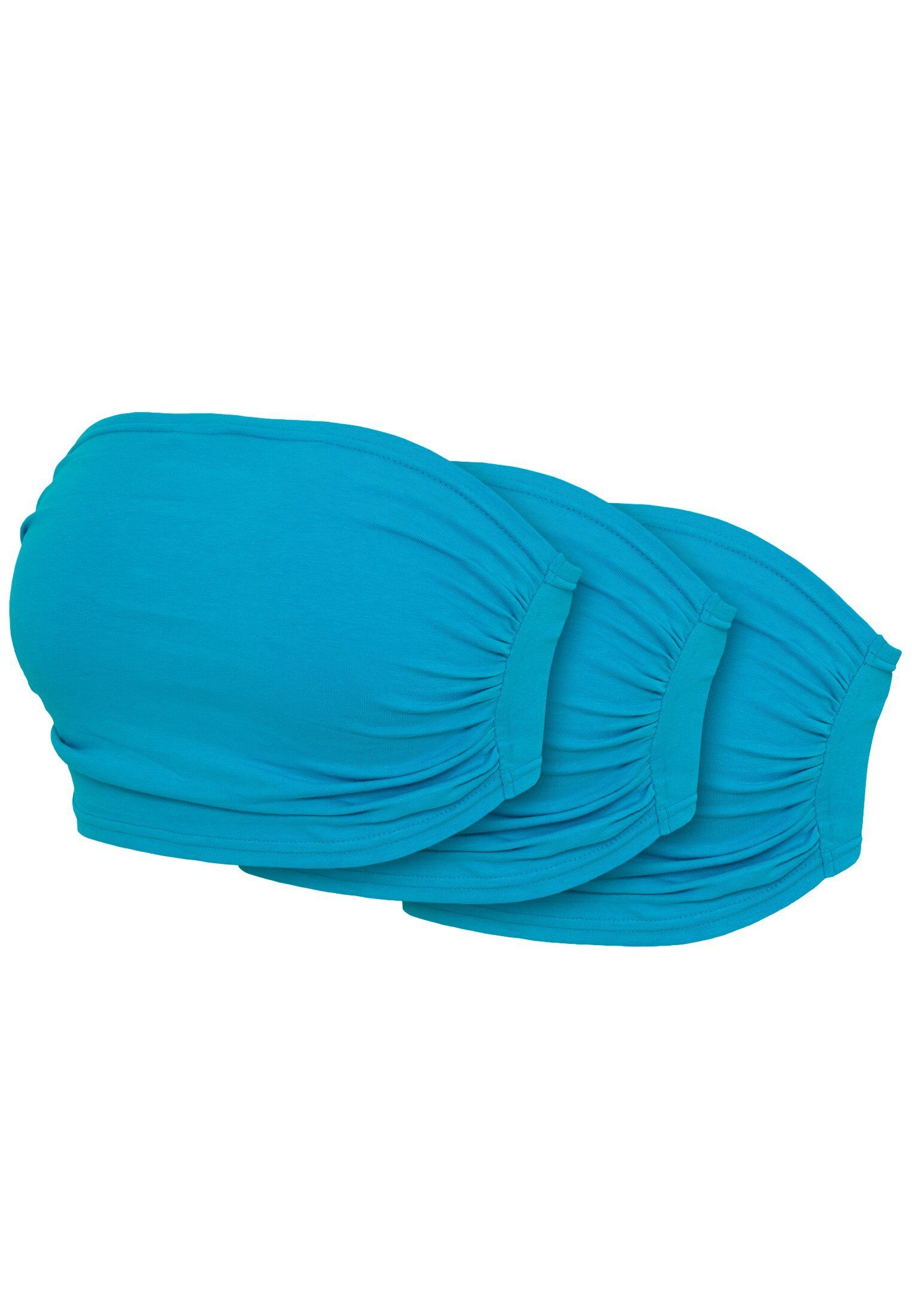 URBAN CLASSICS Bügelloser BH 3-Pack Ladies Damen Top Bandeau turquoise+turquoise+turquoise