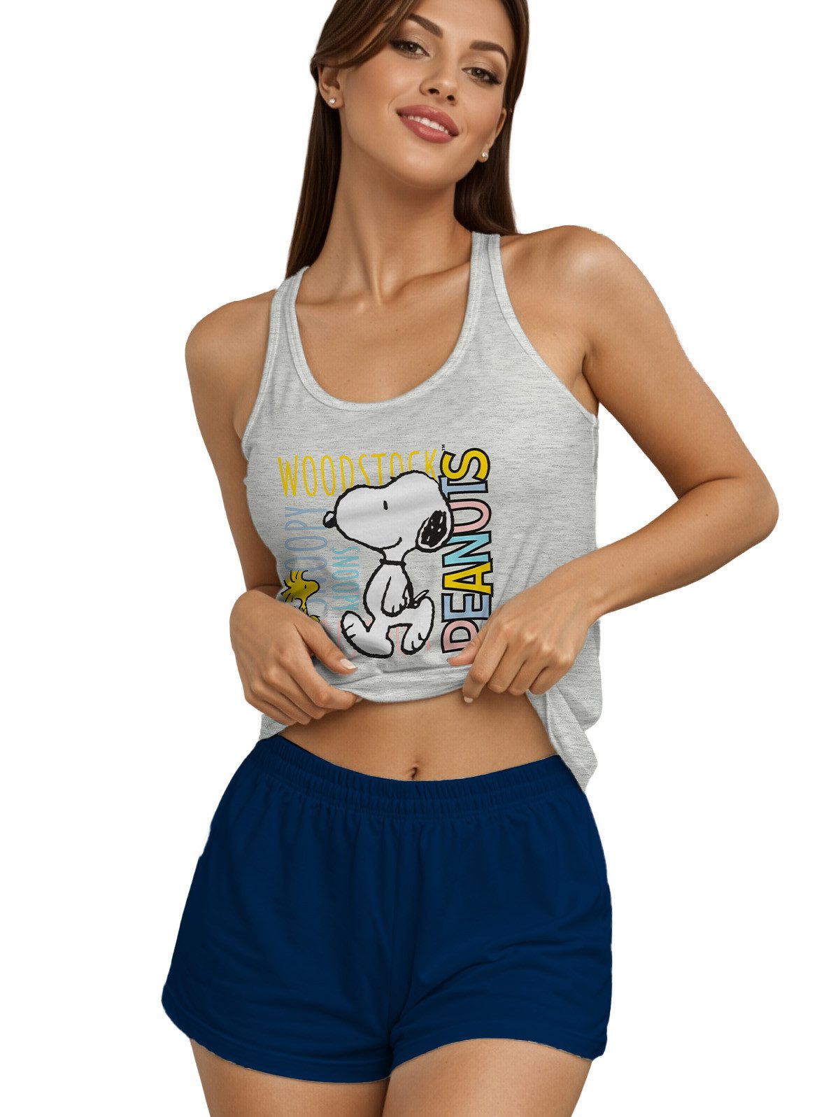 United Labels® Schlafanzug Peanuts Snoopy Schlafanzug Pyjama Set ohne Ärmel Tanktop mit Shorts