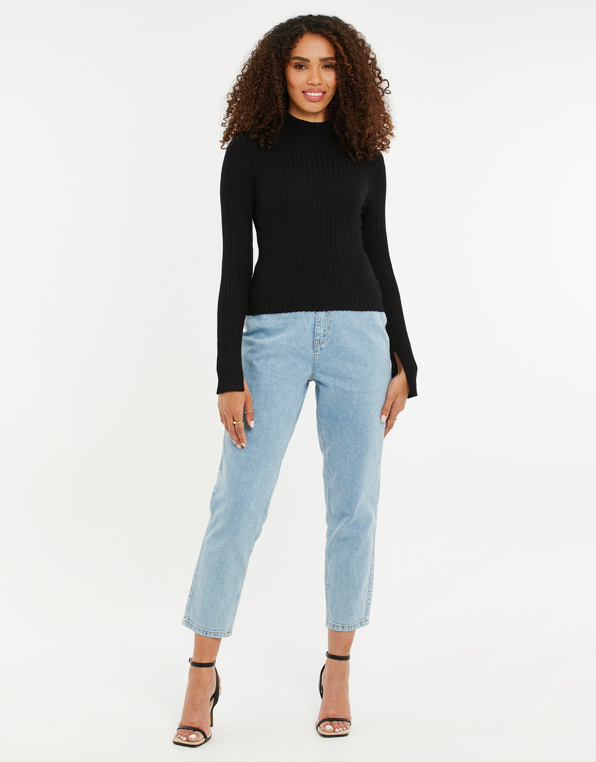 Threadbare Rundhalspullover Ellie Split mit Stehkragen und Ärmelschlitzen günstig online kaufen