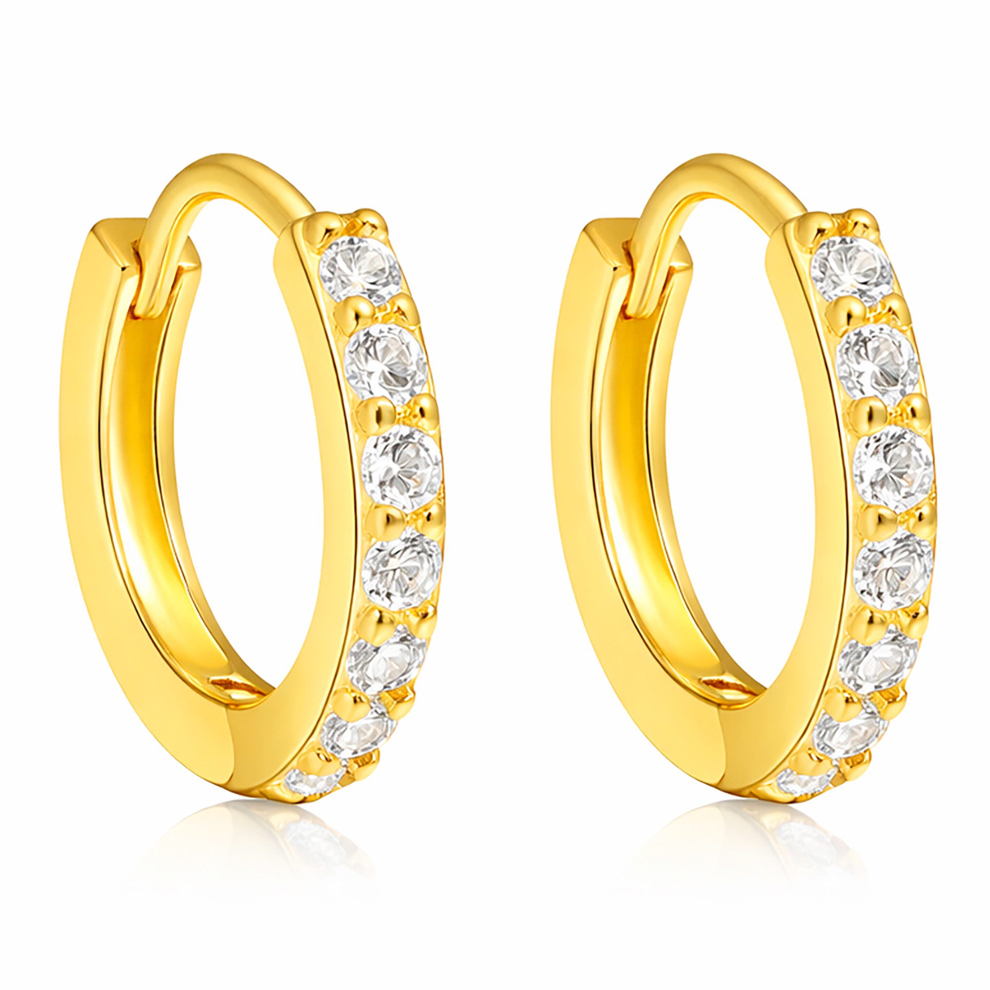 LÖB Paar Creolen 18K Gold vergoldet Ohrringe Zirkonia Glitzer Steine Creolen Klein Rund (Geschenke für Frauen Beste Freundin Mutter Mama Damen Ehefrau sie zum Geburtstag Ostern Muttertag Muttertagsgeschenk, Inkl. Schmuckbox), Klappcreolen Kreolen Huggie Ohrstecker Strass Brautschmuck Braut