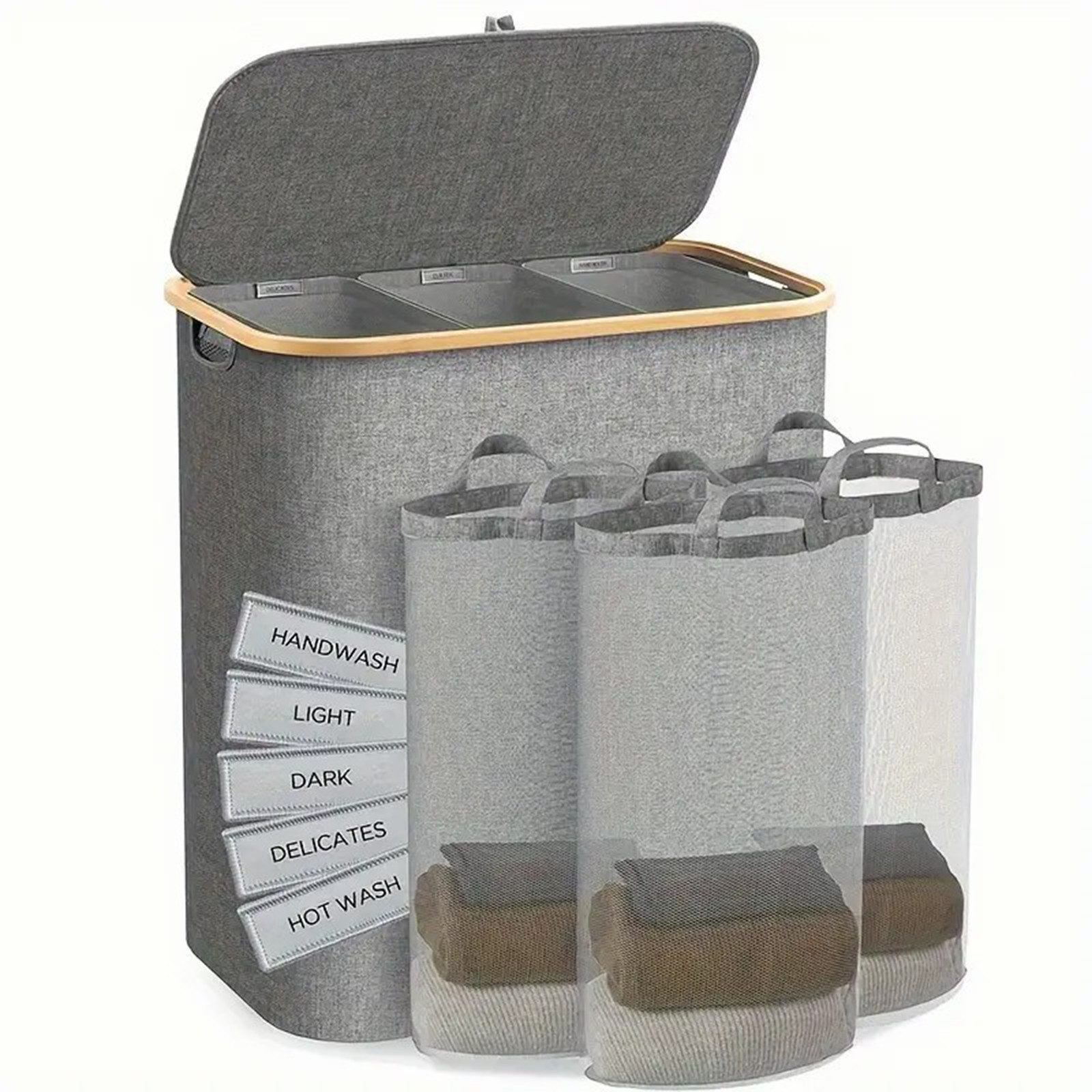 Jumpeak Wäschebox wäschekorb 3 fächer,wäschekorb mit deckel, Mit Deckel,Gri günstig online kaufen