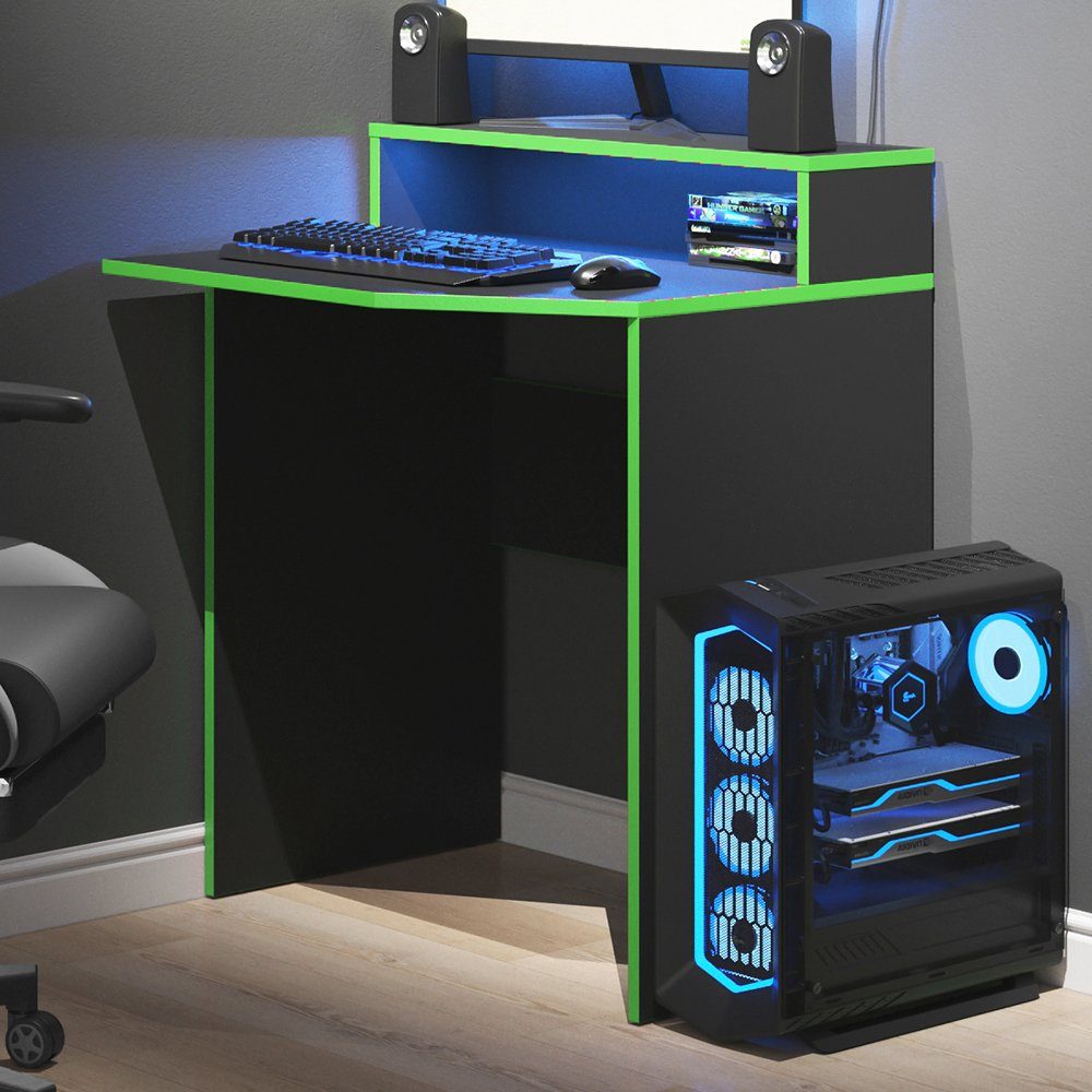 schwarz | schwarz Grün Computertisch Vicco KRON Schwarz Kurz Arbeitstisch Gamingtisch