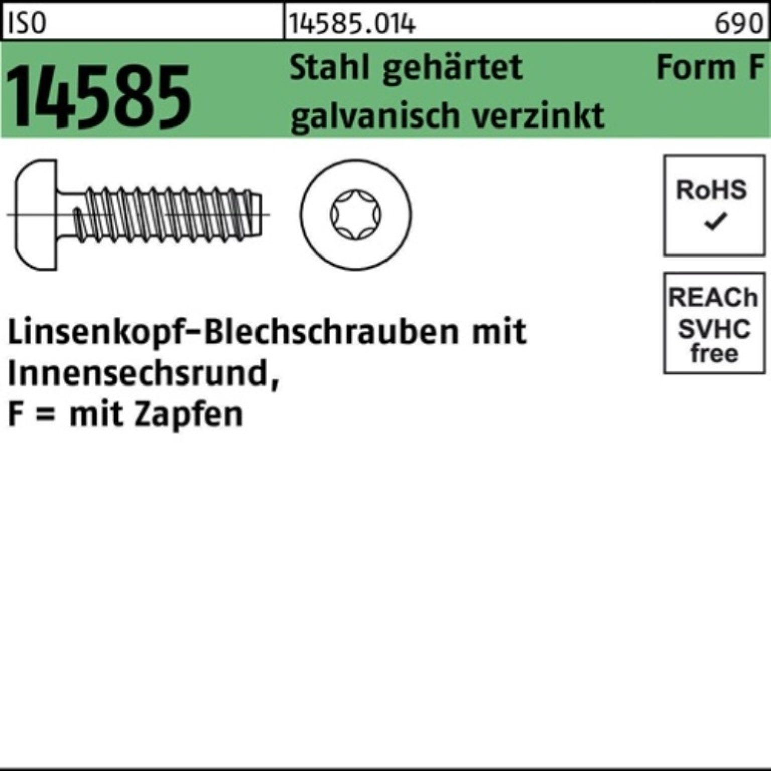 14585 Blechschraube Reyher ISO Pack 1000er Stahl Linsenblechschraube 3,5x9,5 -F ISR/Spitze