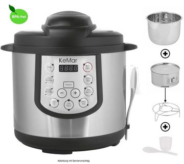 KeMar Kitchenware Dampfdruck-Kocher KPC-150, 1000 W, Edelstahl Innentopf, 15 automatische Programme