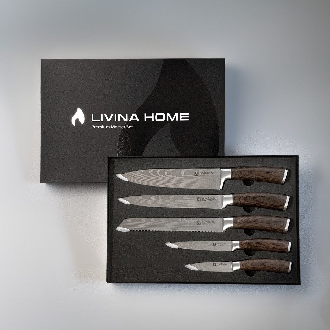 Justup 7-teiliges Messerblock Set - Professionelle Küchenmesser Mit Rutschfesten Griffen