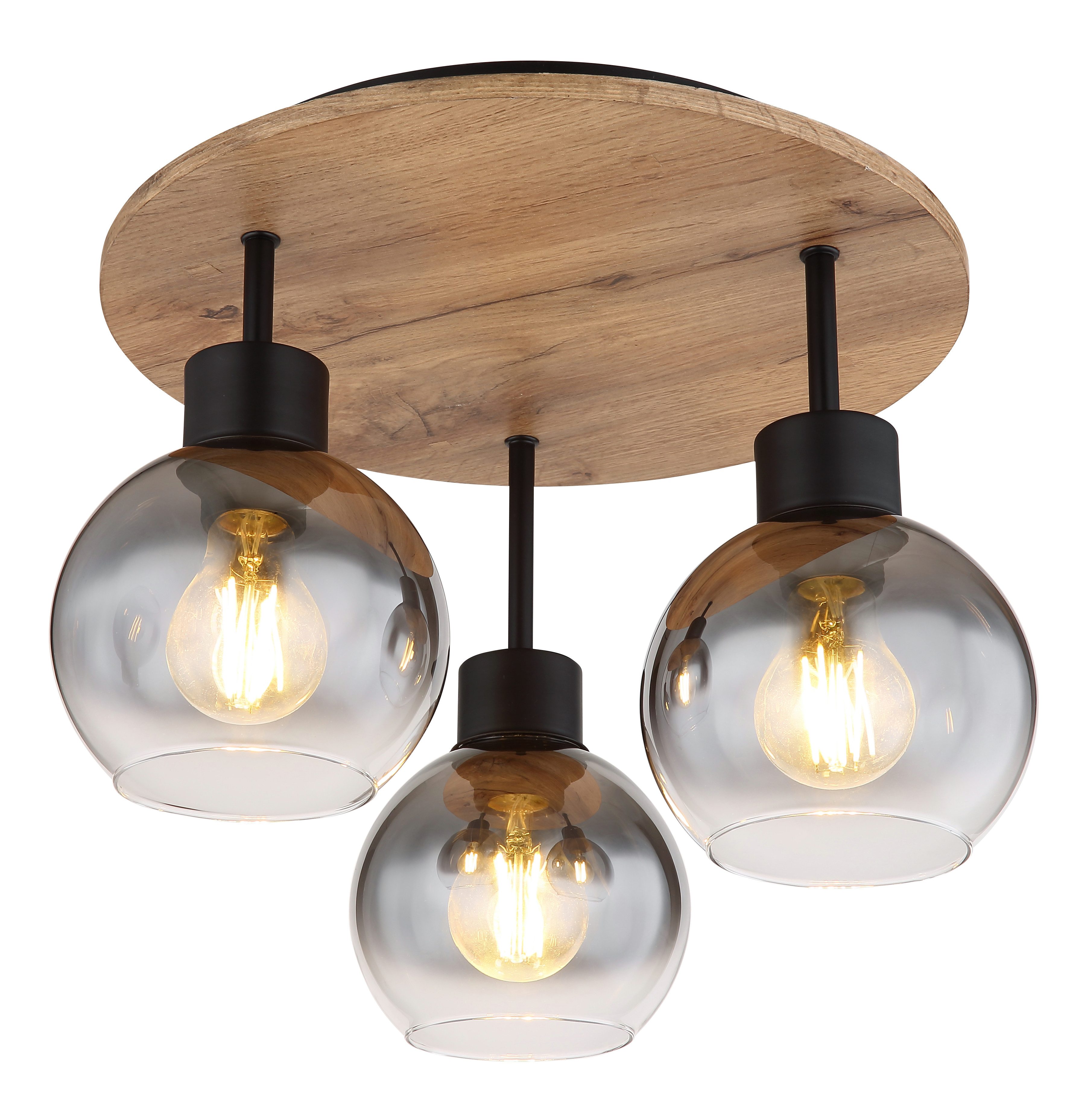 GLOBO LIGHTING Deckenleuchte MOITAS, ohne Leuchtmittel, Deckenleuchte Schwarz/Holzoptik, Rauchglas, E27
