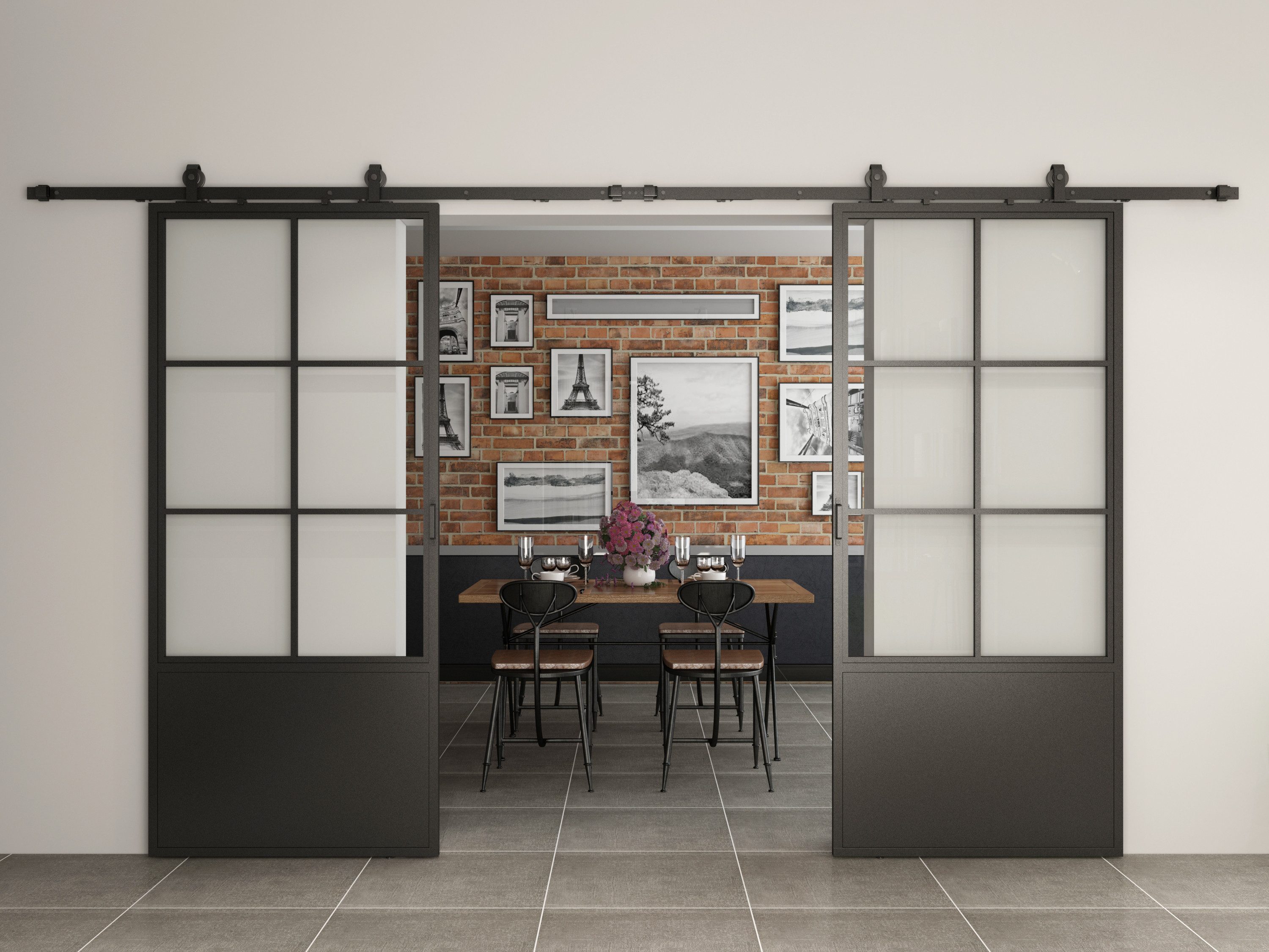 inova wohnen Doppelschiebetür Stahltür Schwarz mit Klarglas Einsatz, Größen günstig online kaufen