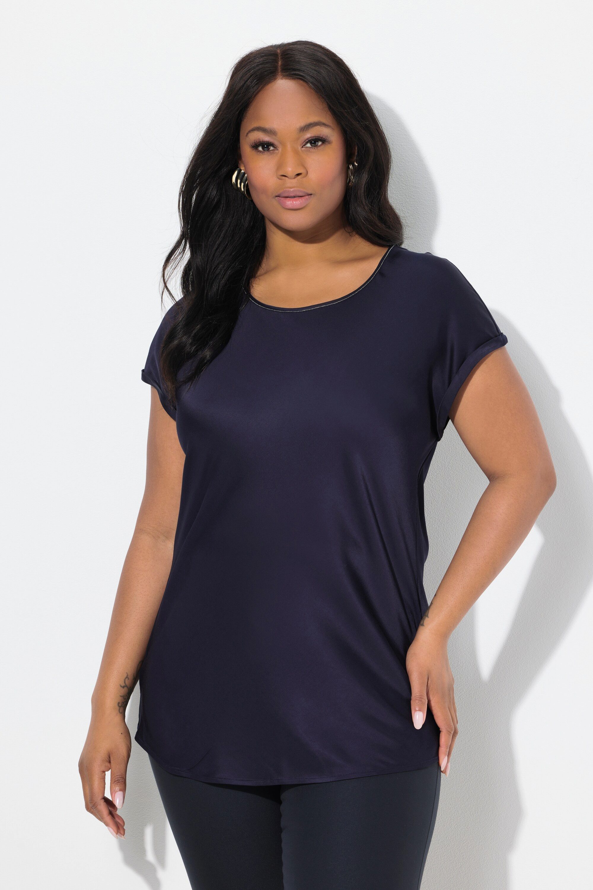 Ulla Popken Spitzenbluse Satinblusenshirt Classic Rundhals günstig online kaufen